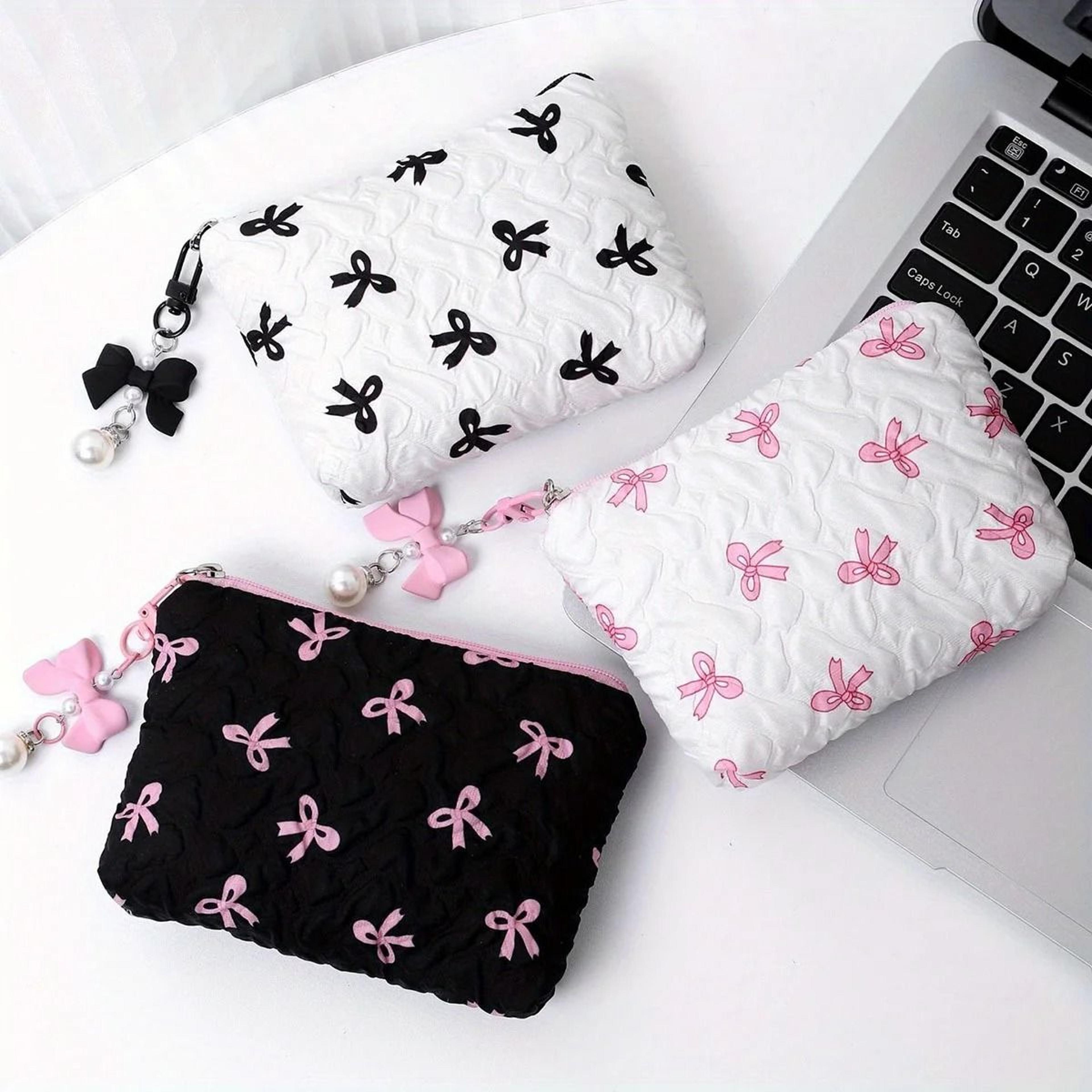 elegant embroidered bow makeup bag with spacious everyday storage