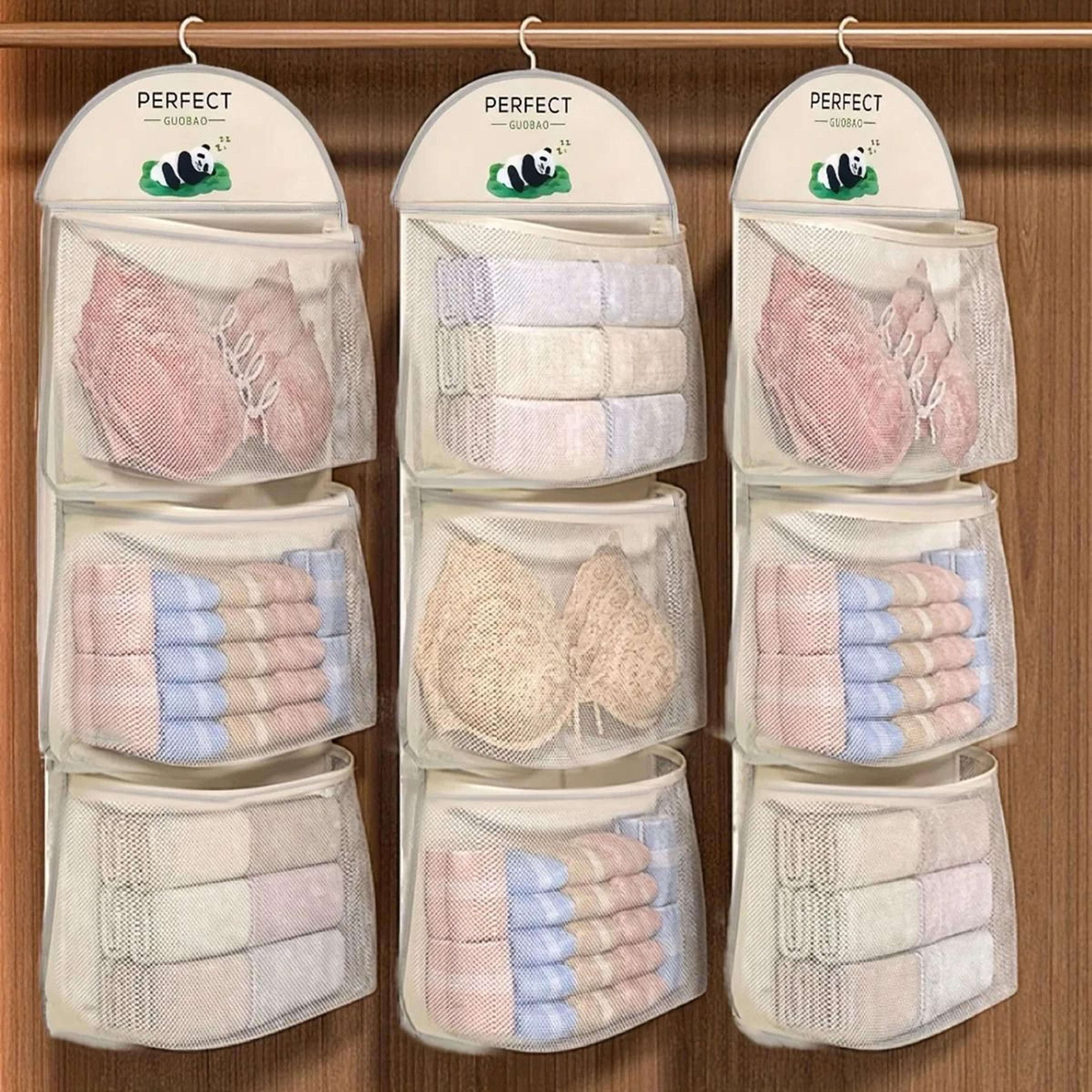 three layer hanging mesh closet organizer for underwear and accessories