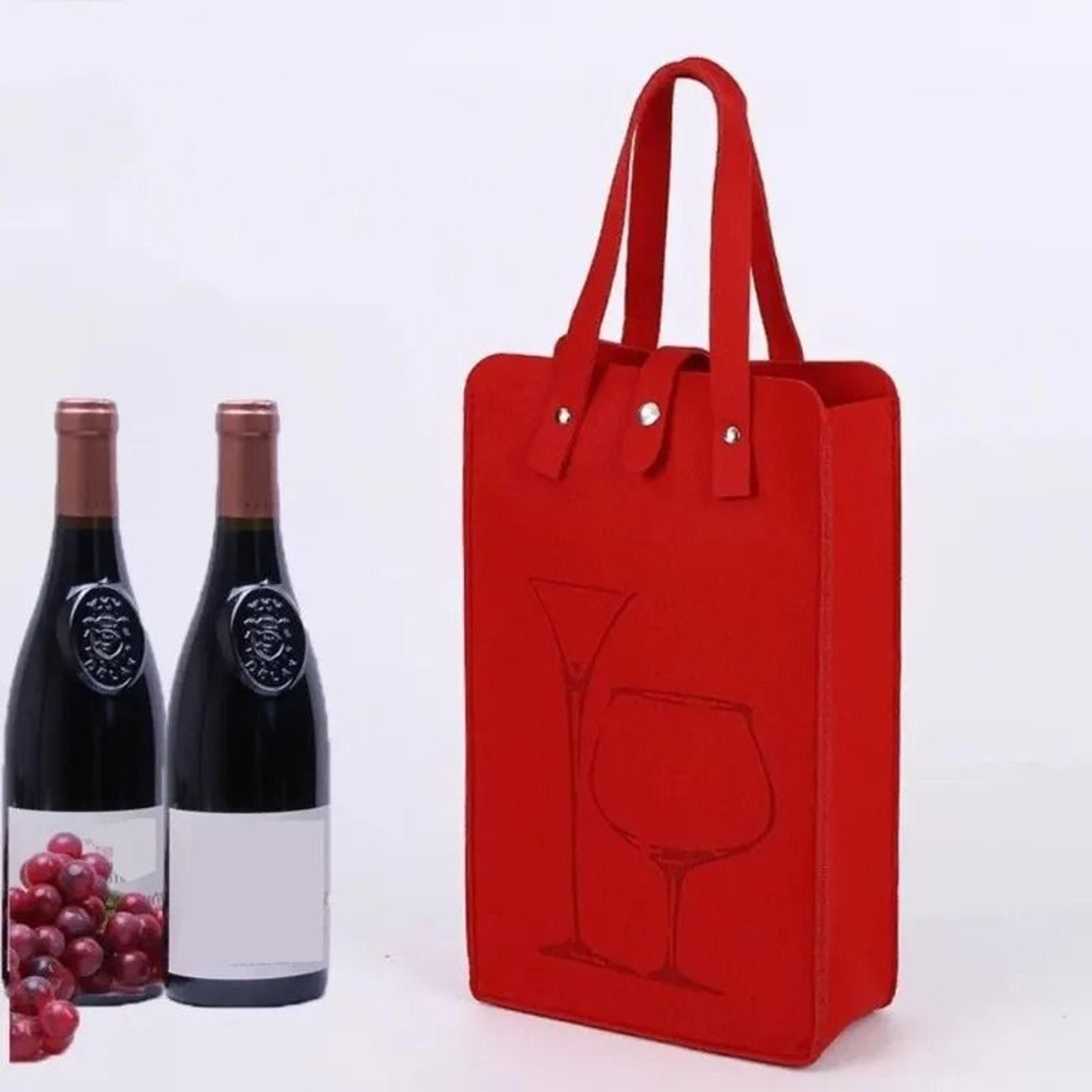 double bottle felt wine gift bag with comfortable carry handle