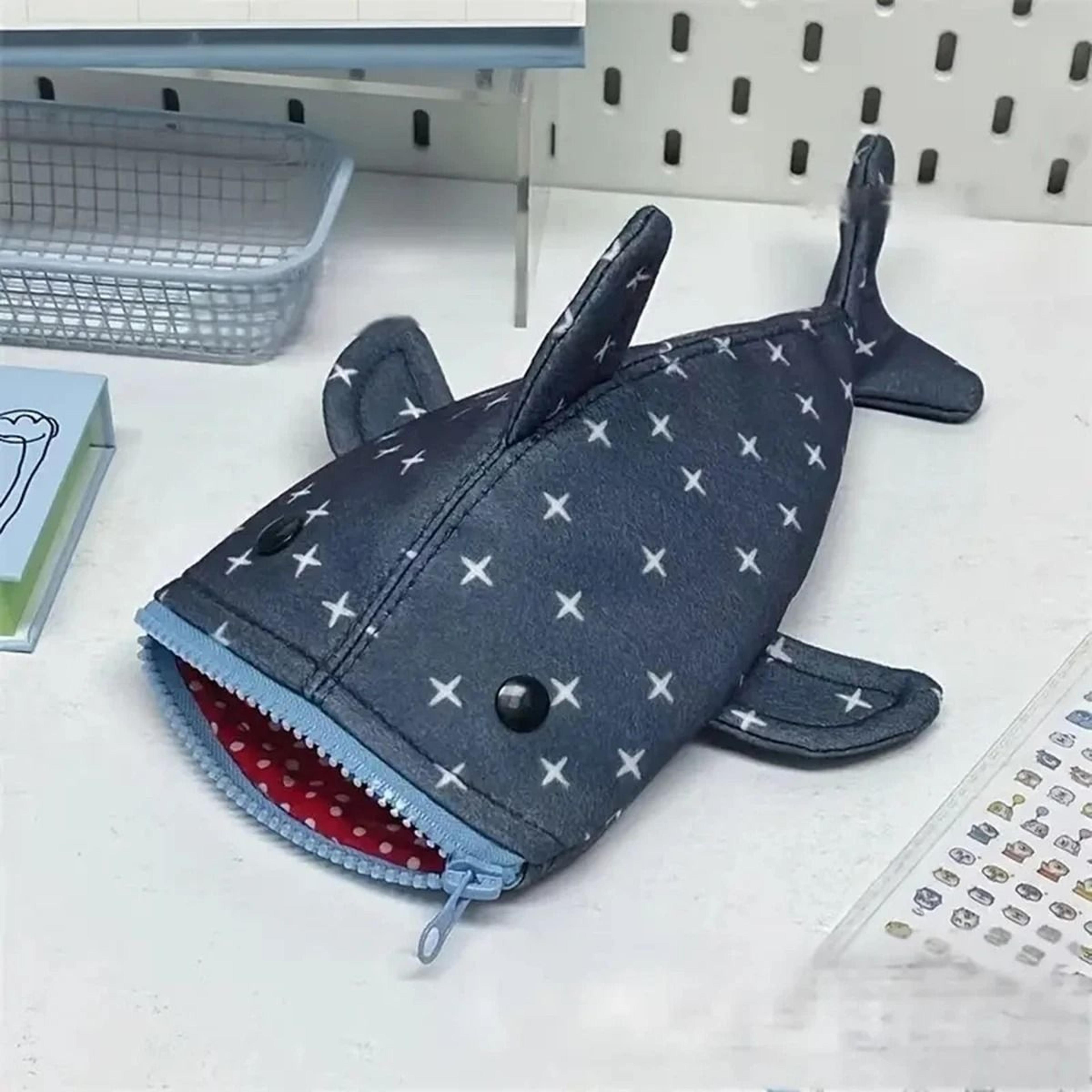 cute shark large capacity pencil case for school and stationery
