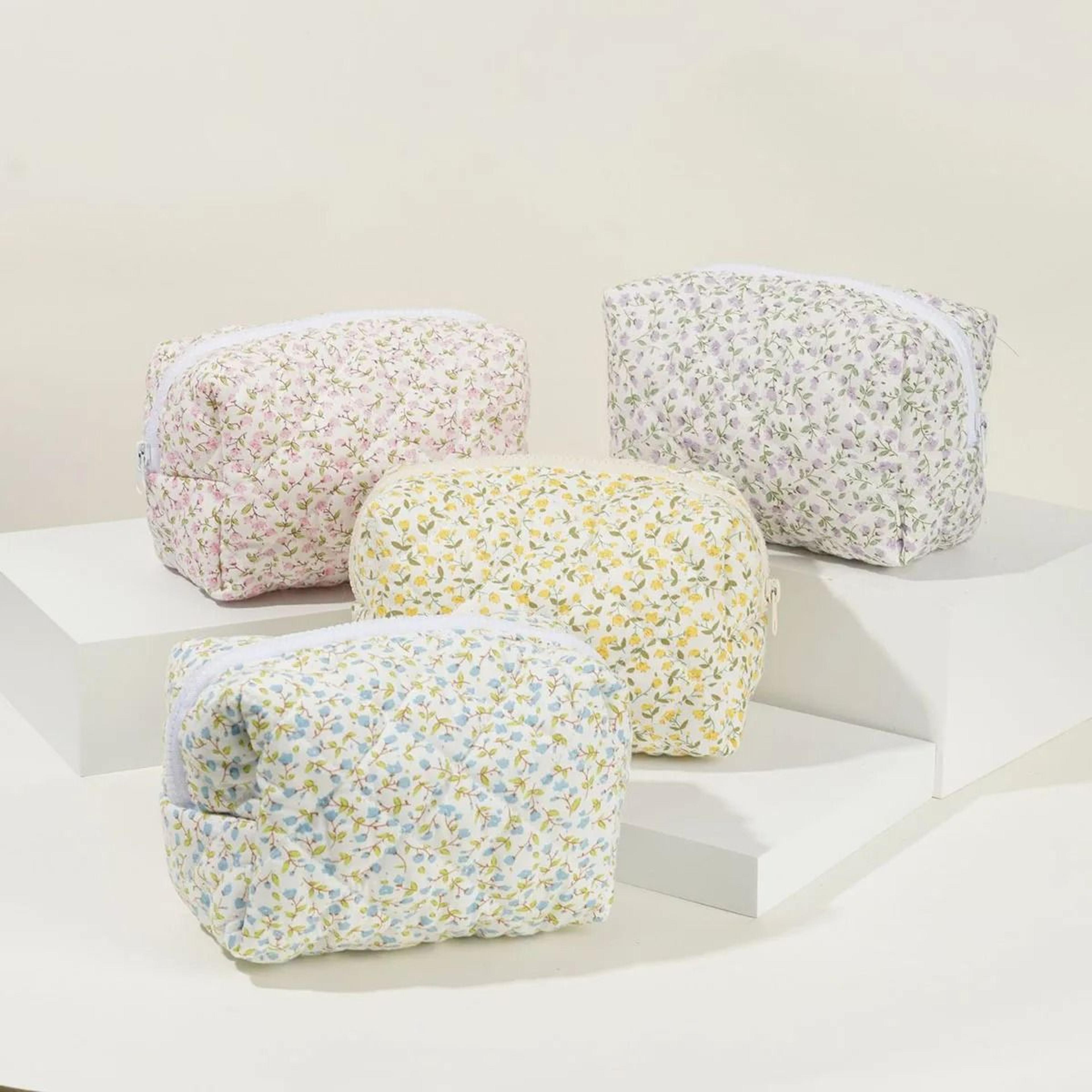 large capacity cotton floral quilted makeup bag