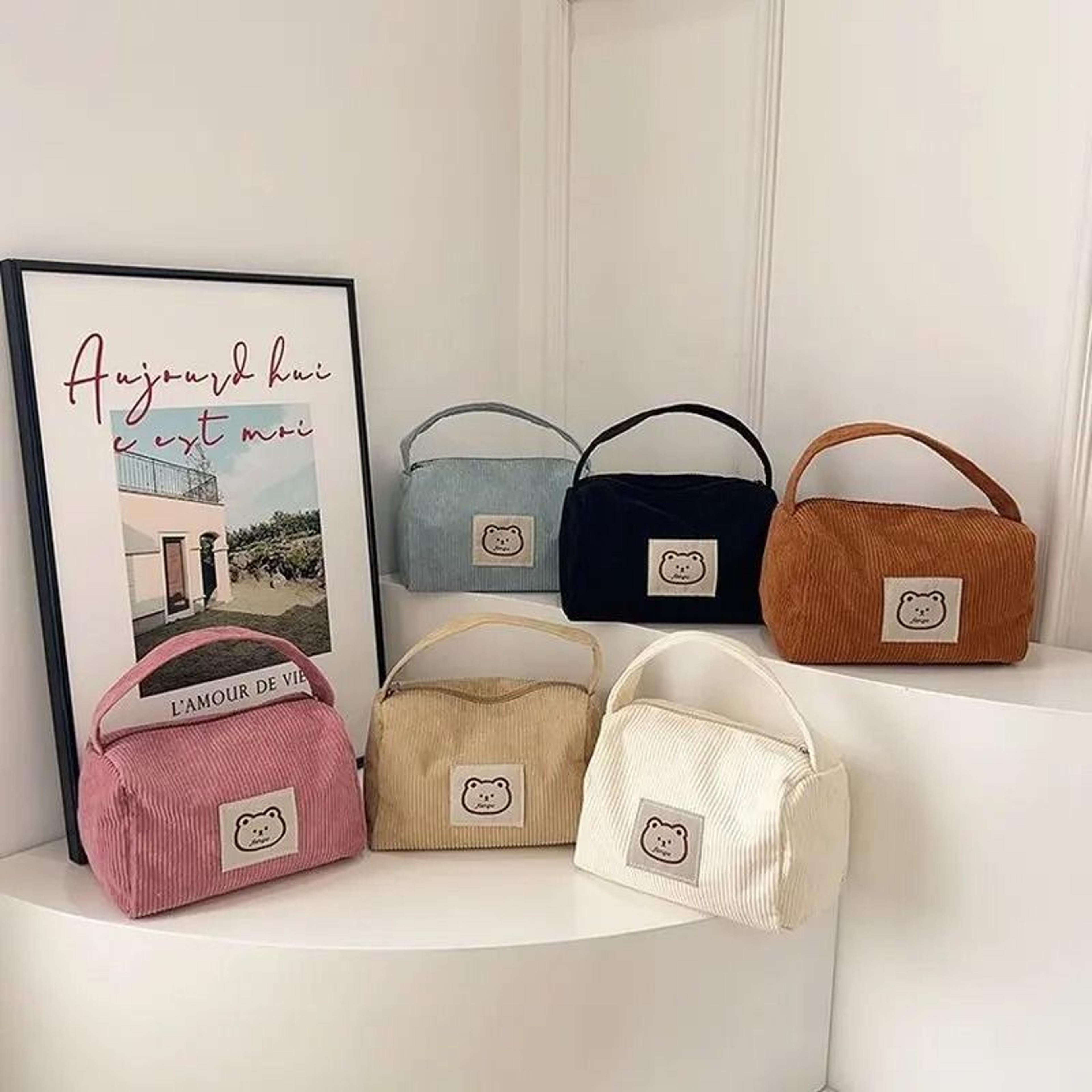 cute plush cosmetic bag for women with handle and large capacity storage