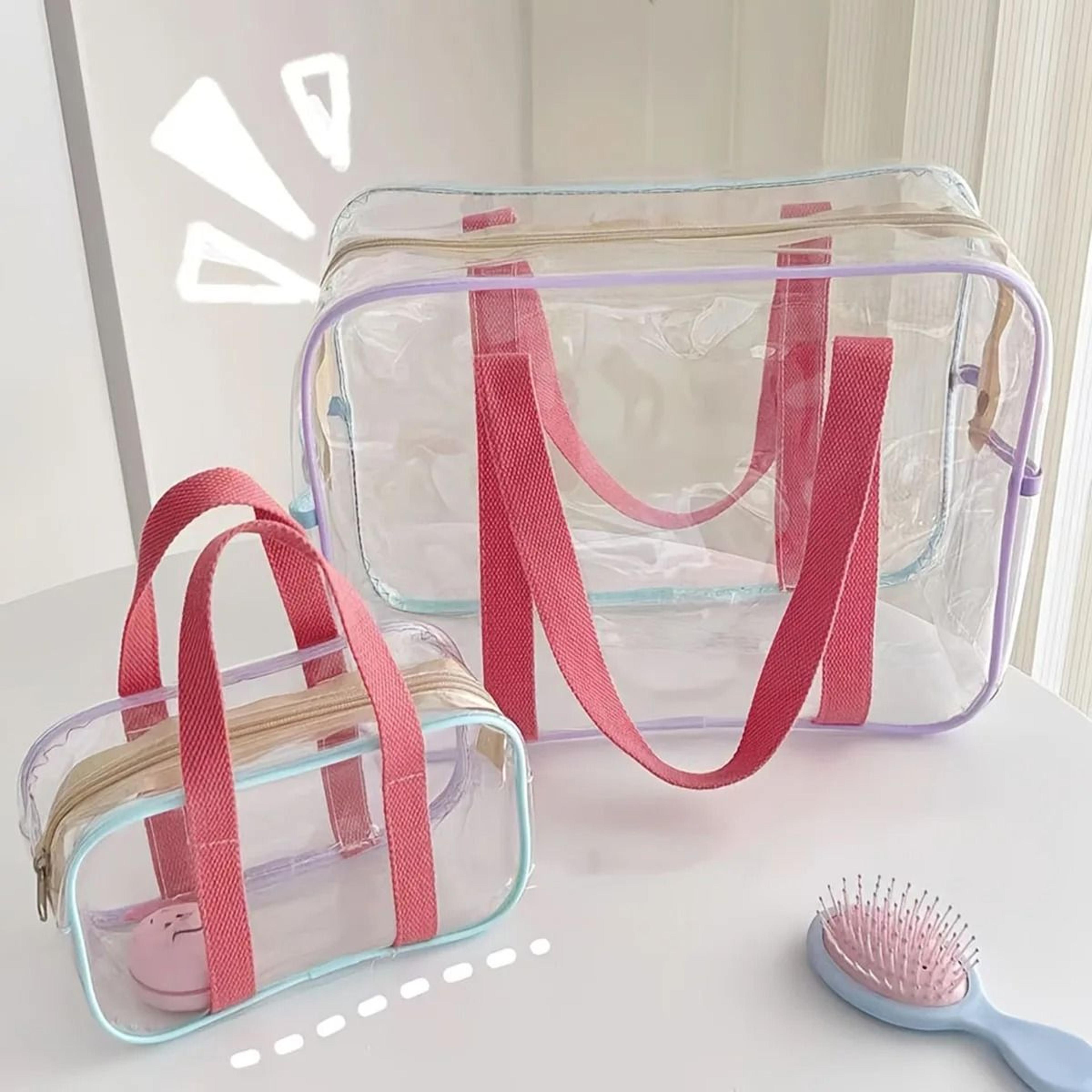 large capacity transparent pvc double tote makeup beach and swimming storage bag