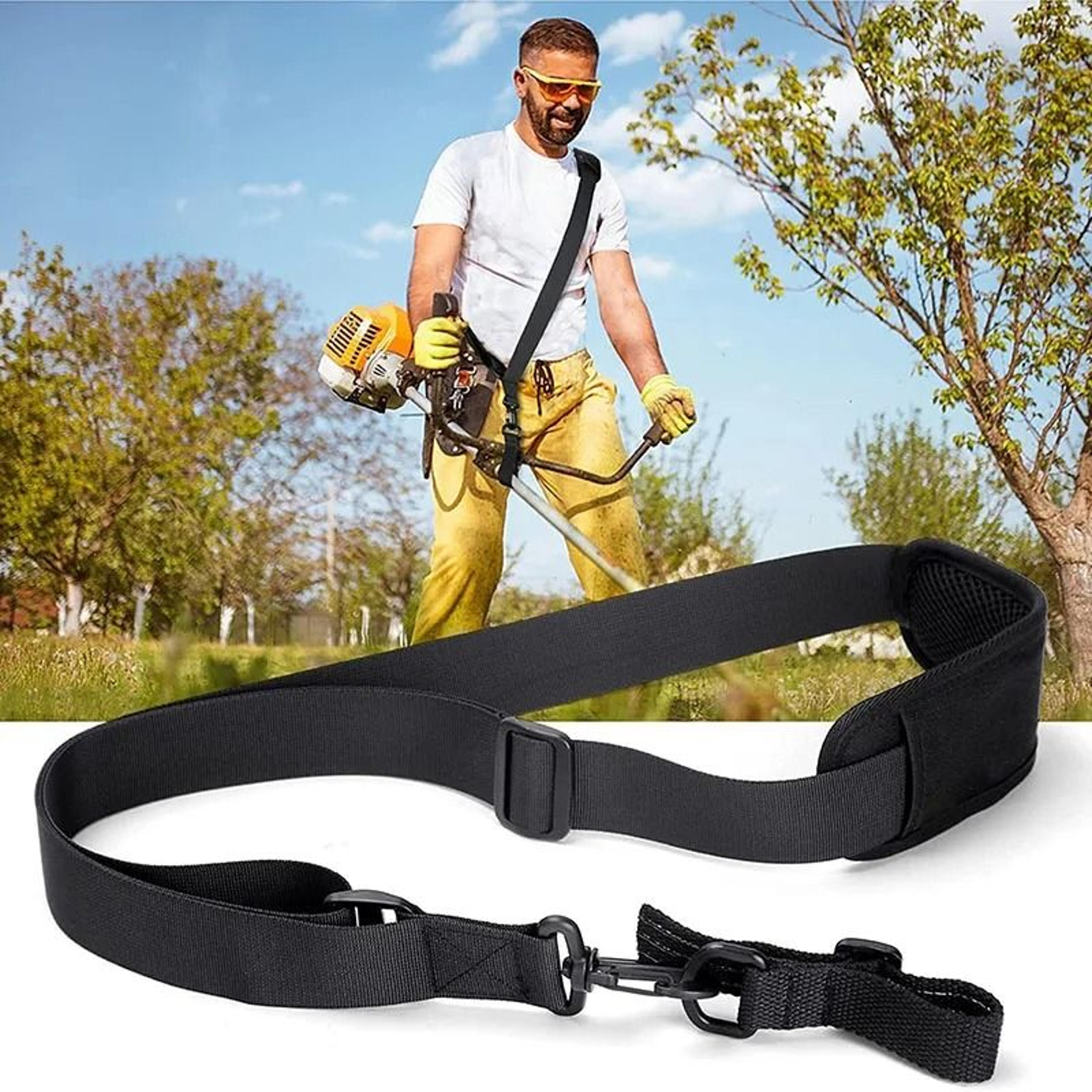 padded backpack brush cutter harness with widened adjustable lawn mower support straps