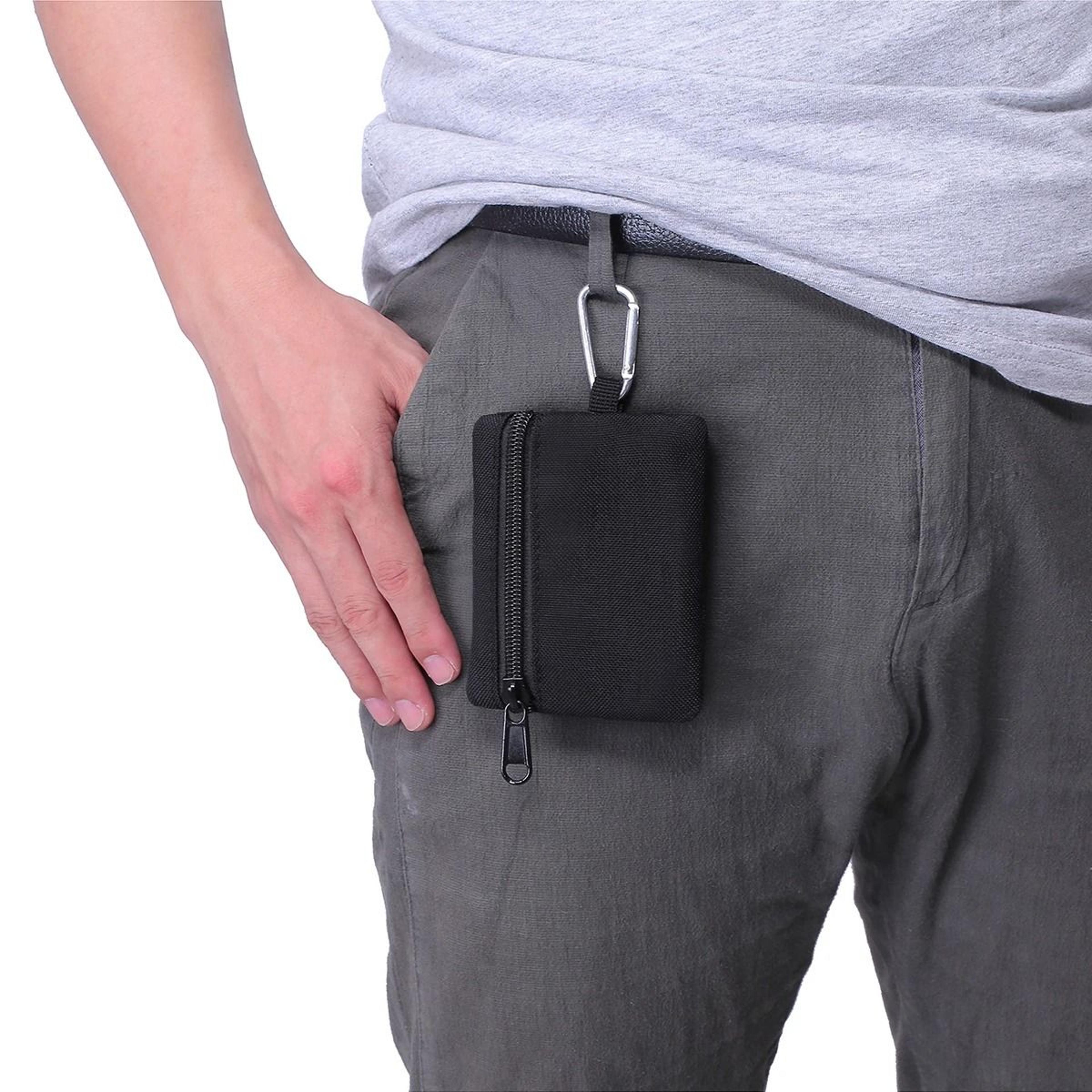 mini polyester zipper coin purse key pouch with hanging card holder storage