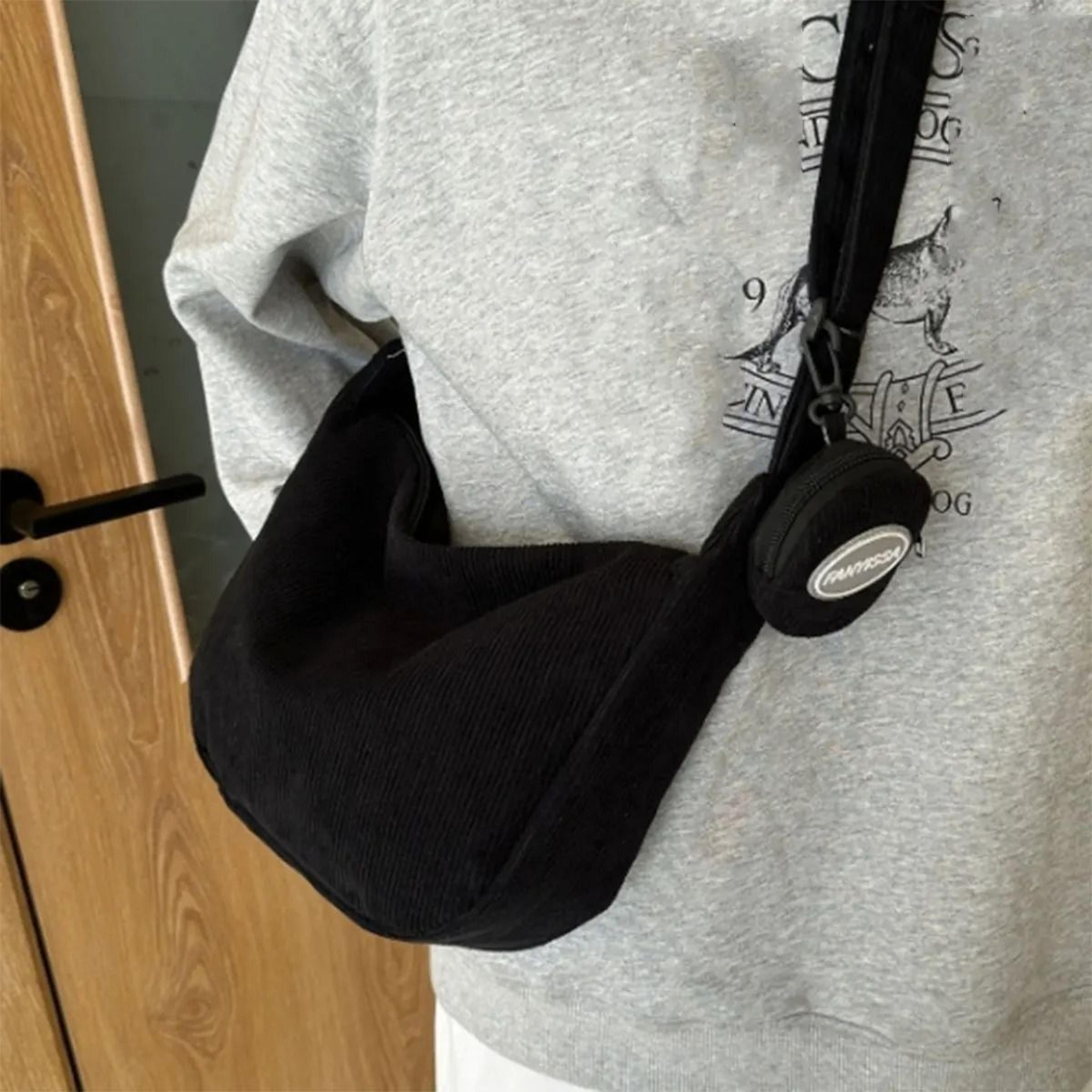 black corduroy shoulder and crossbody bag for women