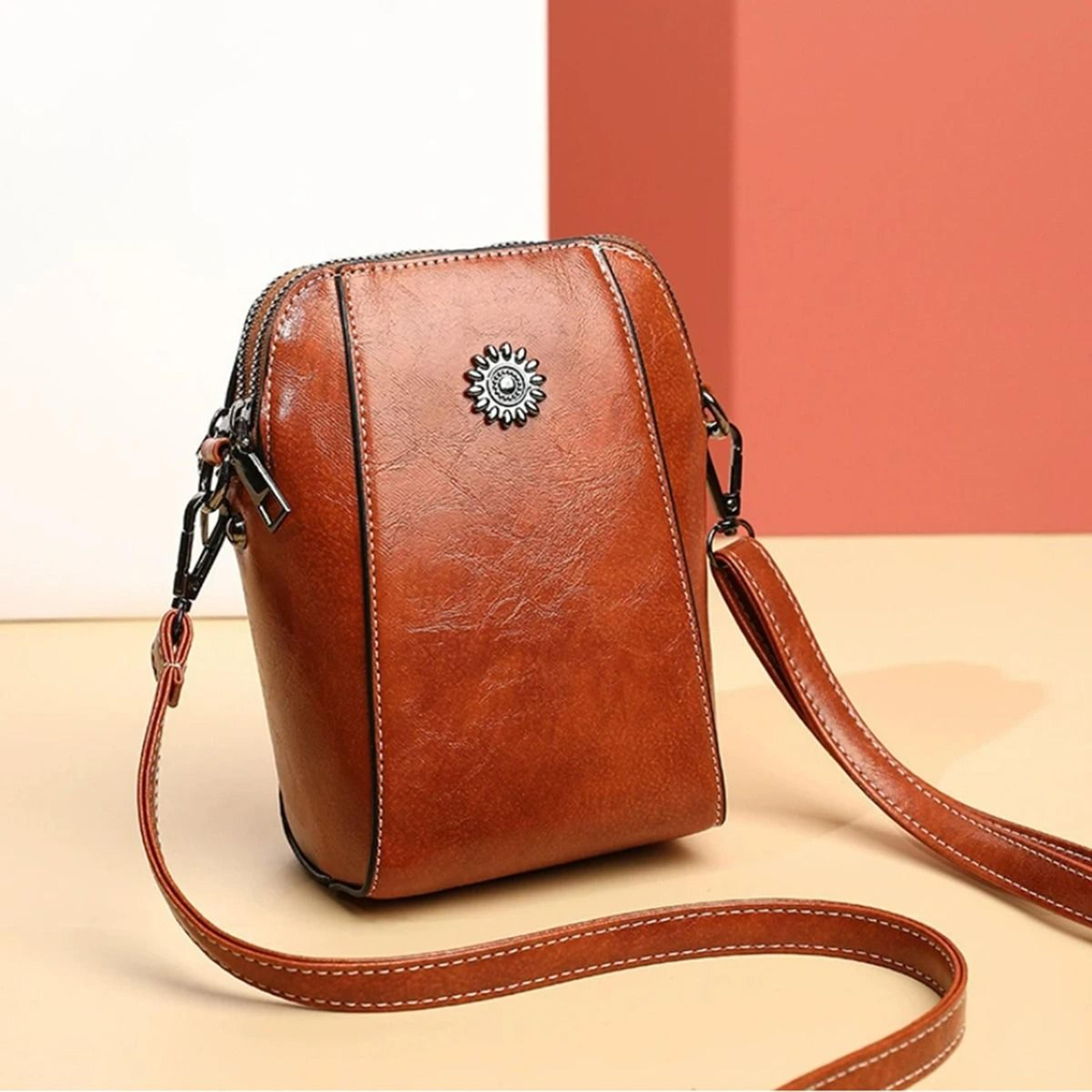 womens soft leather vertical phone crossbody bag