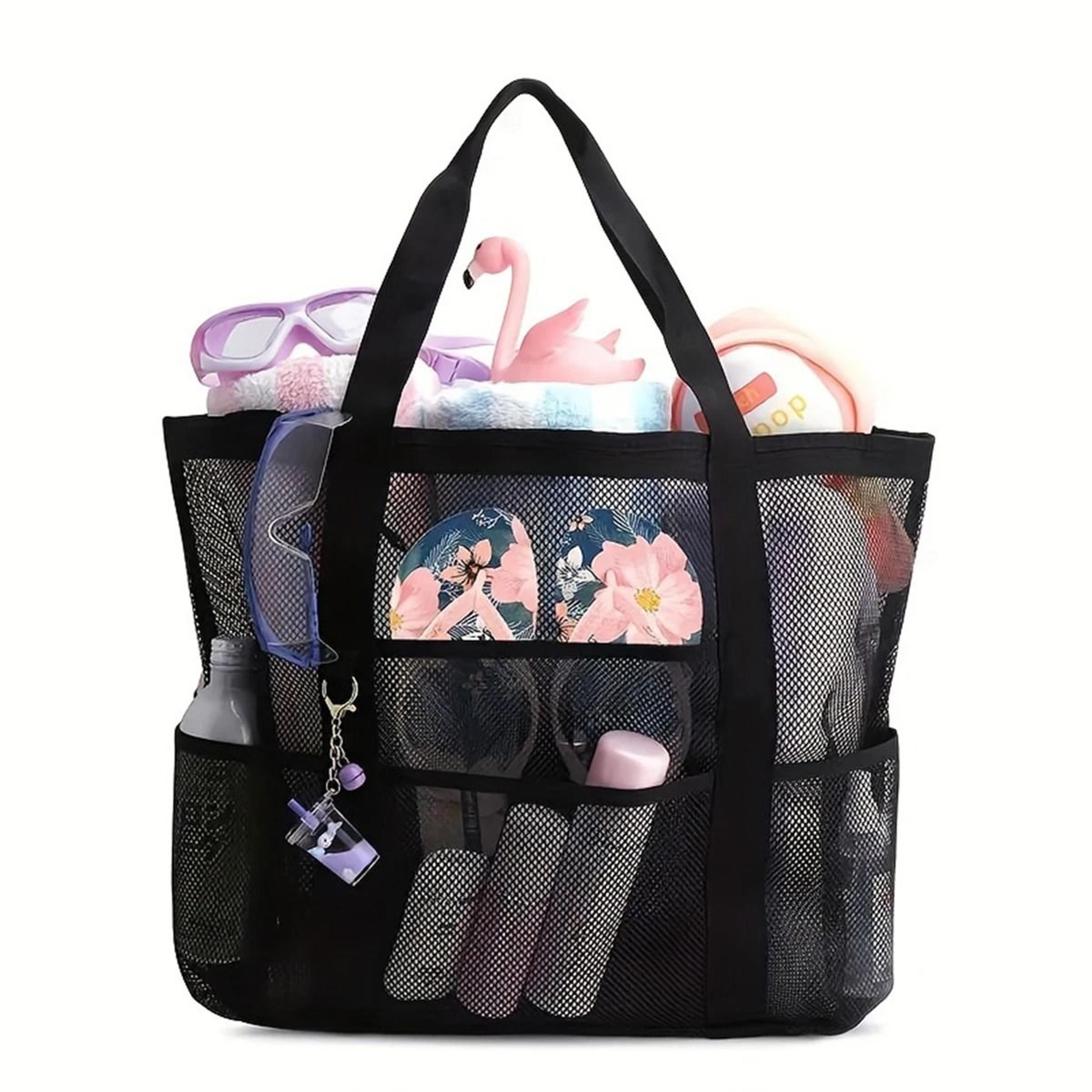 large capacity multi pocket mesh beach and swim bag