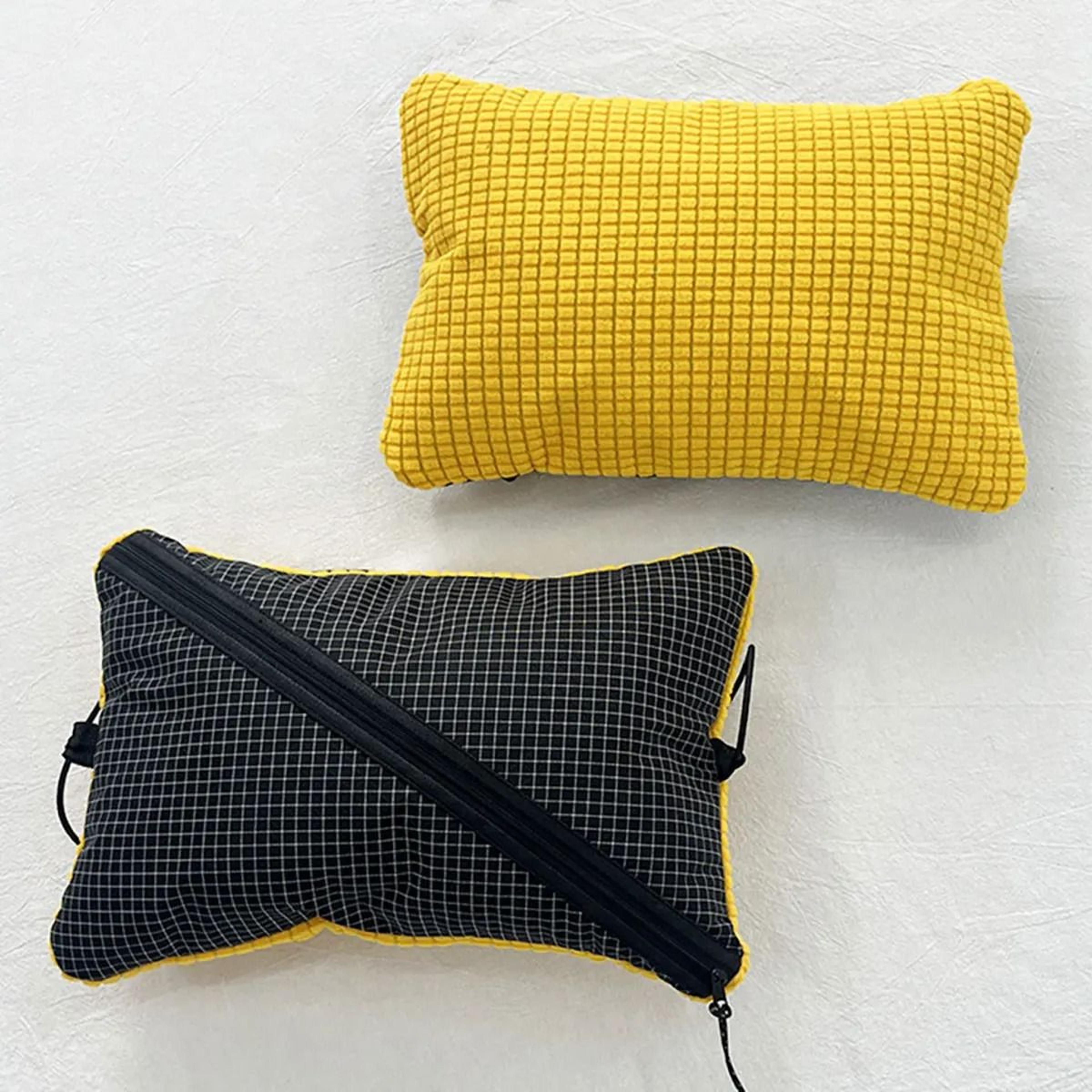 convertible reversible grid travel pillow with storage
