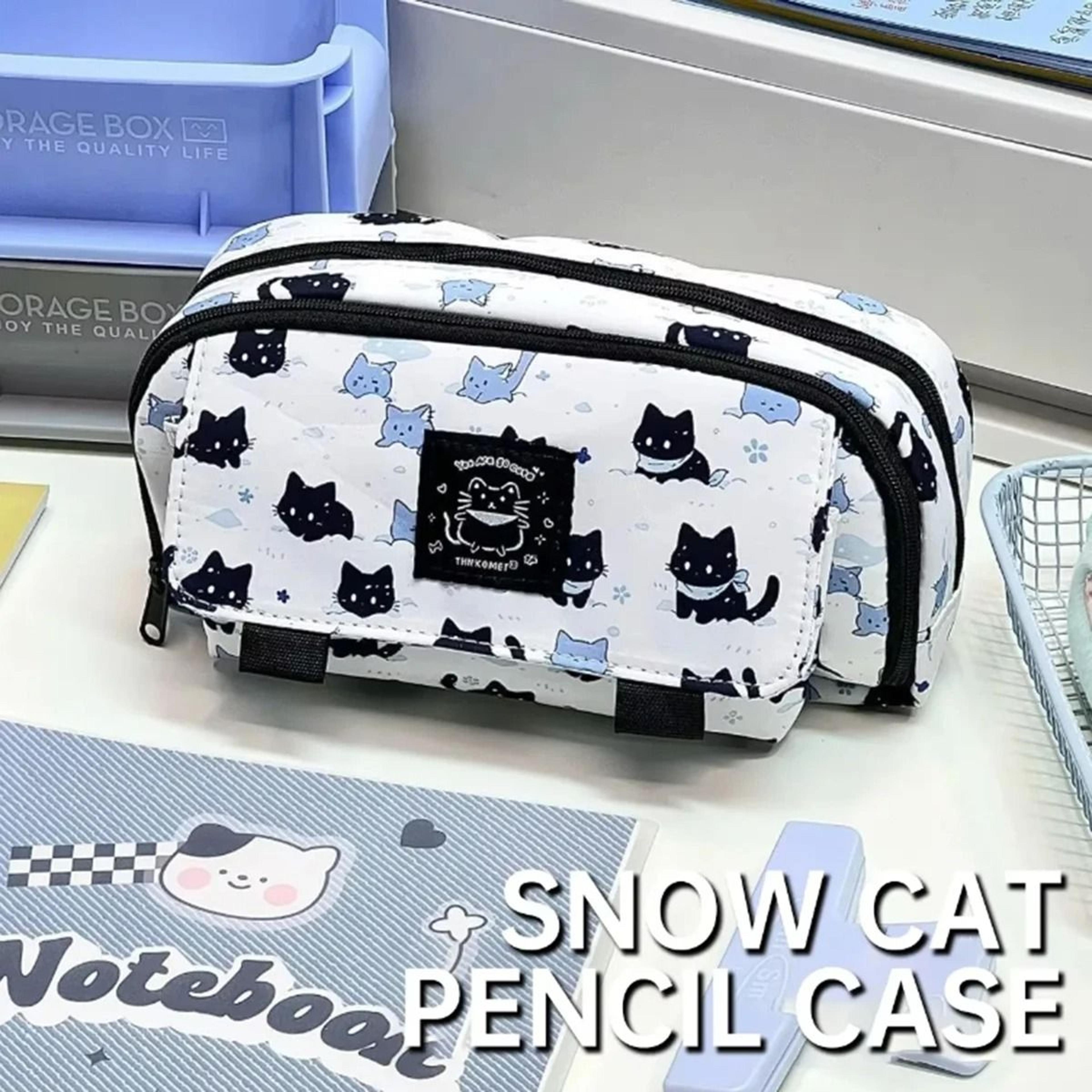 snowy kitten double layer pencil case for organized school storage