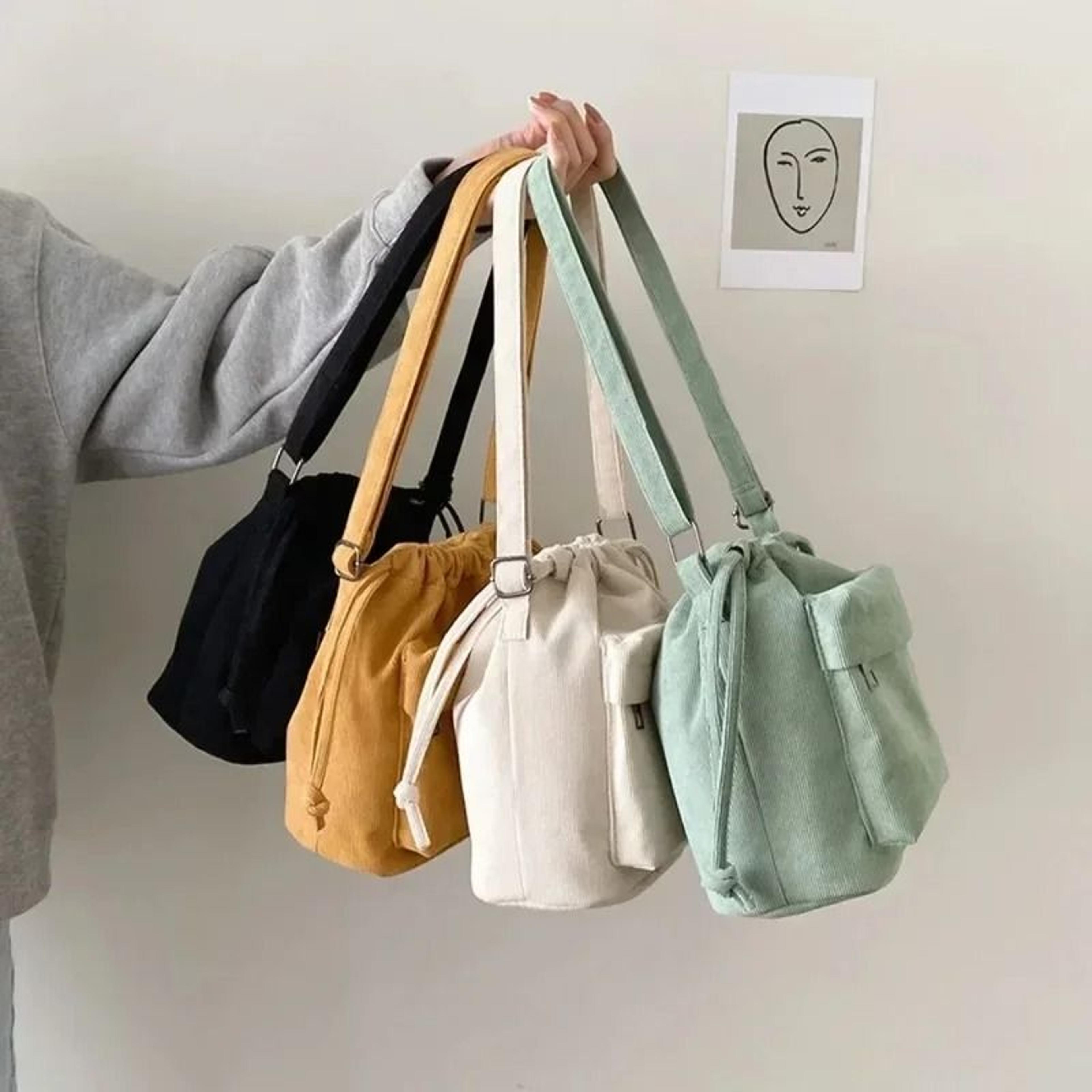 korean style drawstring bucket crossbody bag for everyday carry
