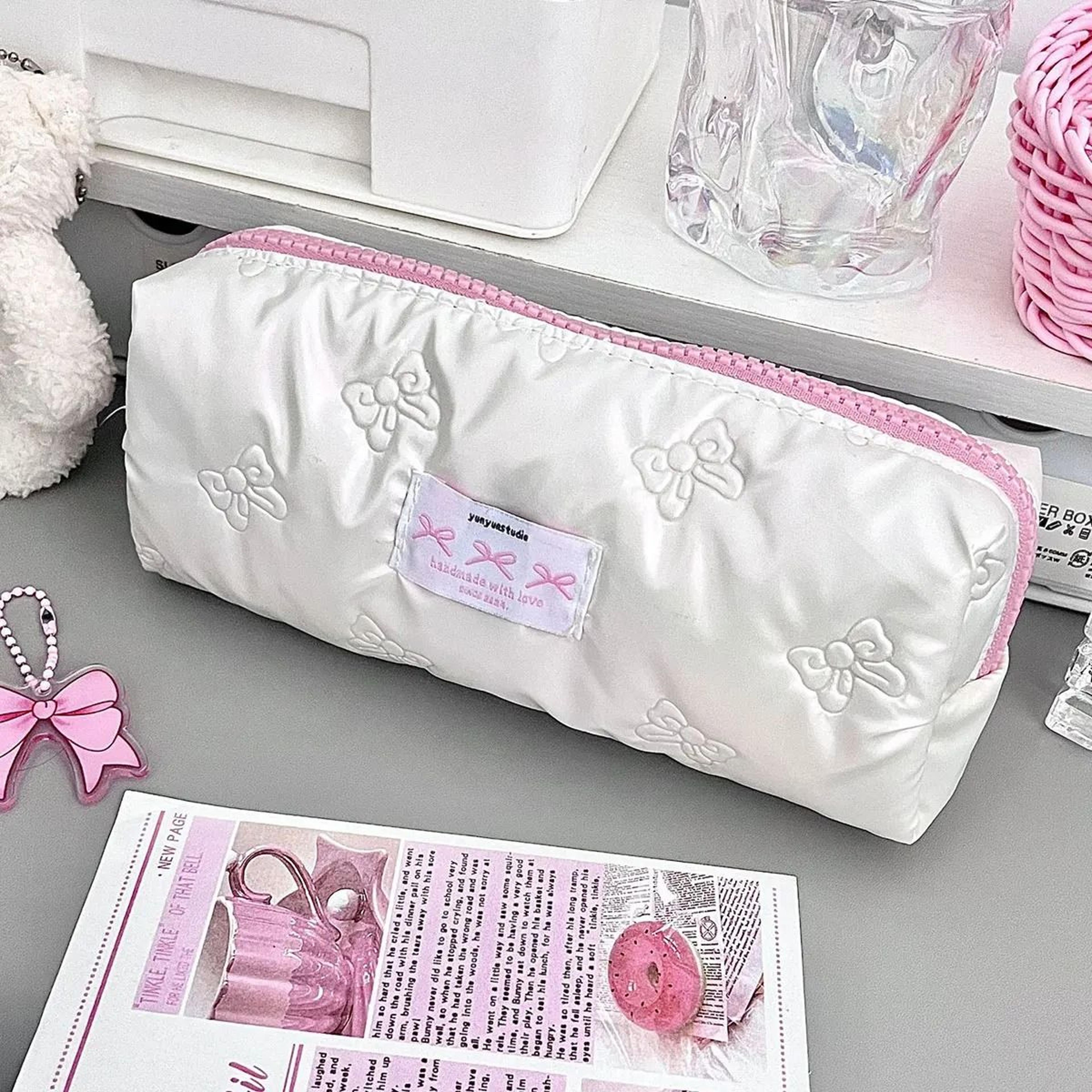 pink bow large capacity pencil case and stationery organizer