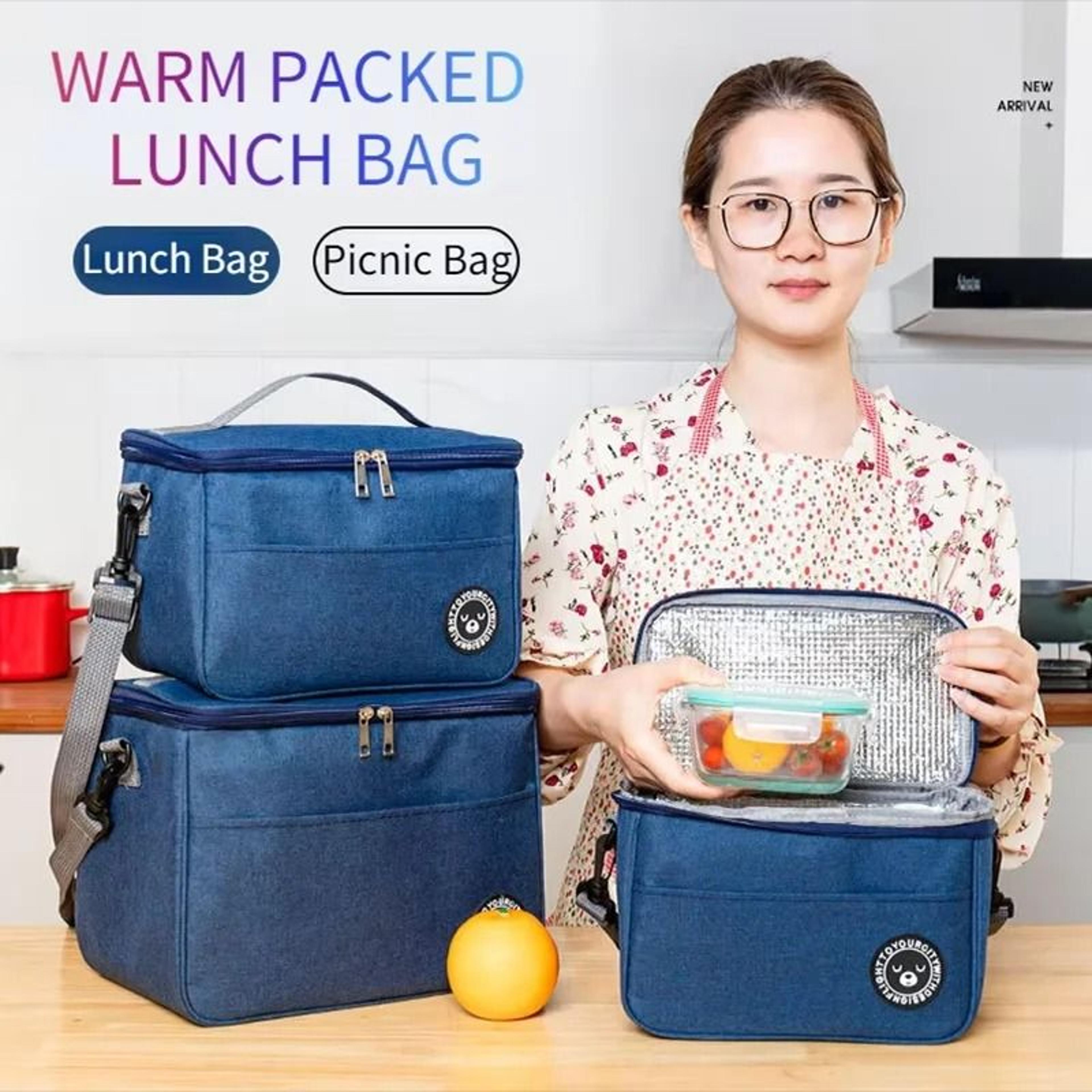 portable insulated lunch cooler bag with adjustable shoulder strap