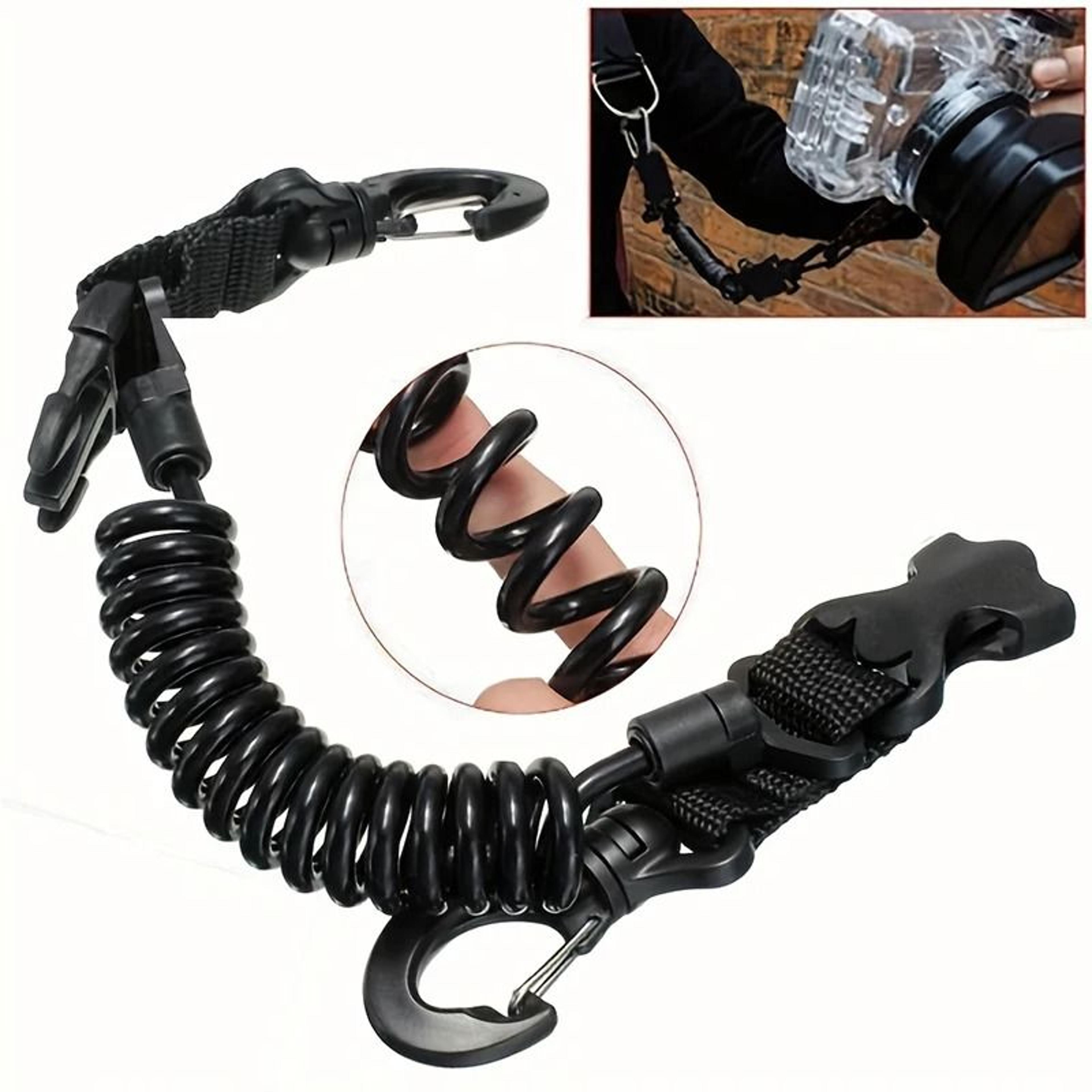 coiled diving camera safety lanyard with quick release clip