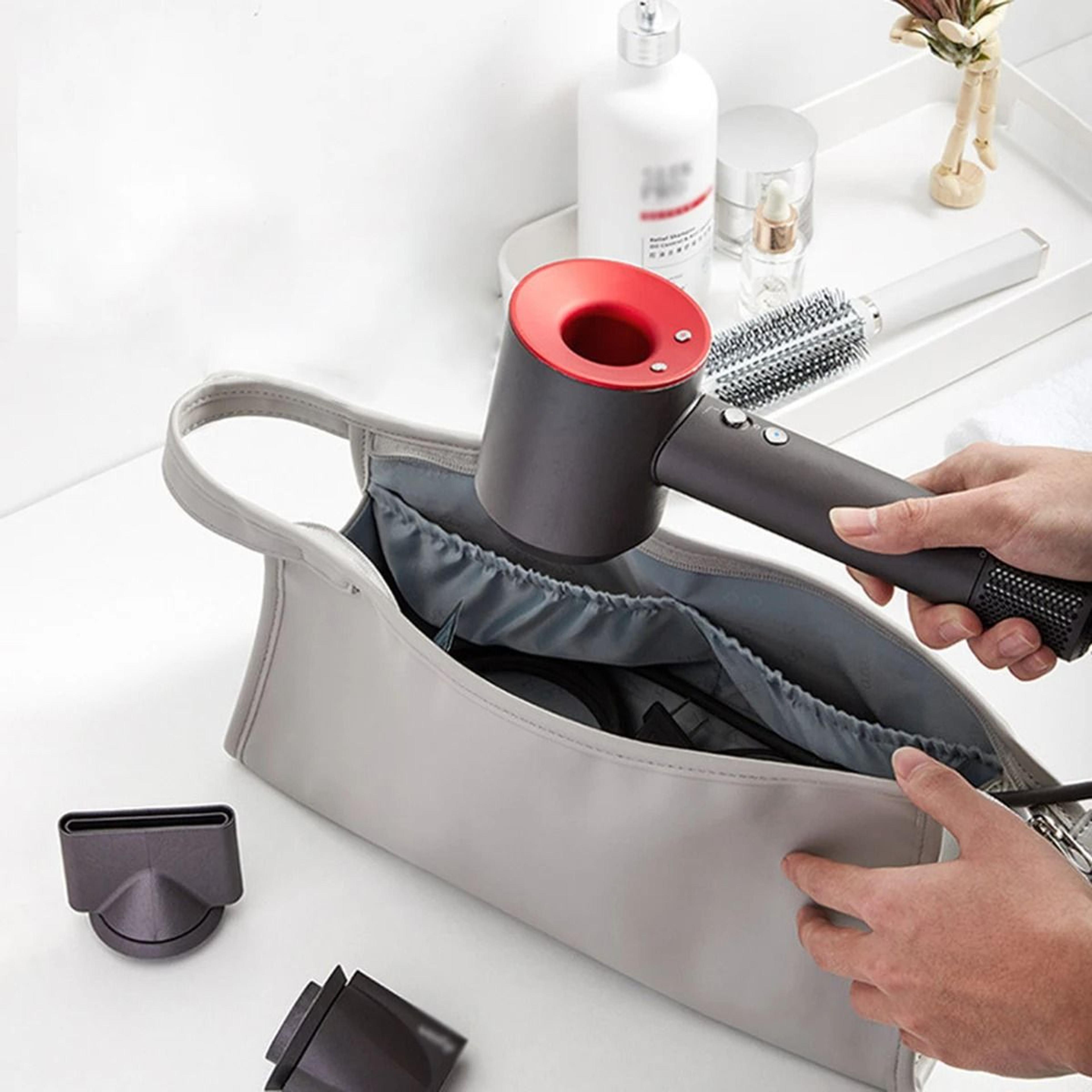 pu leather hair dryer and styling tool travel bag
