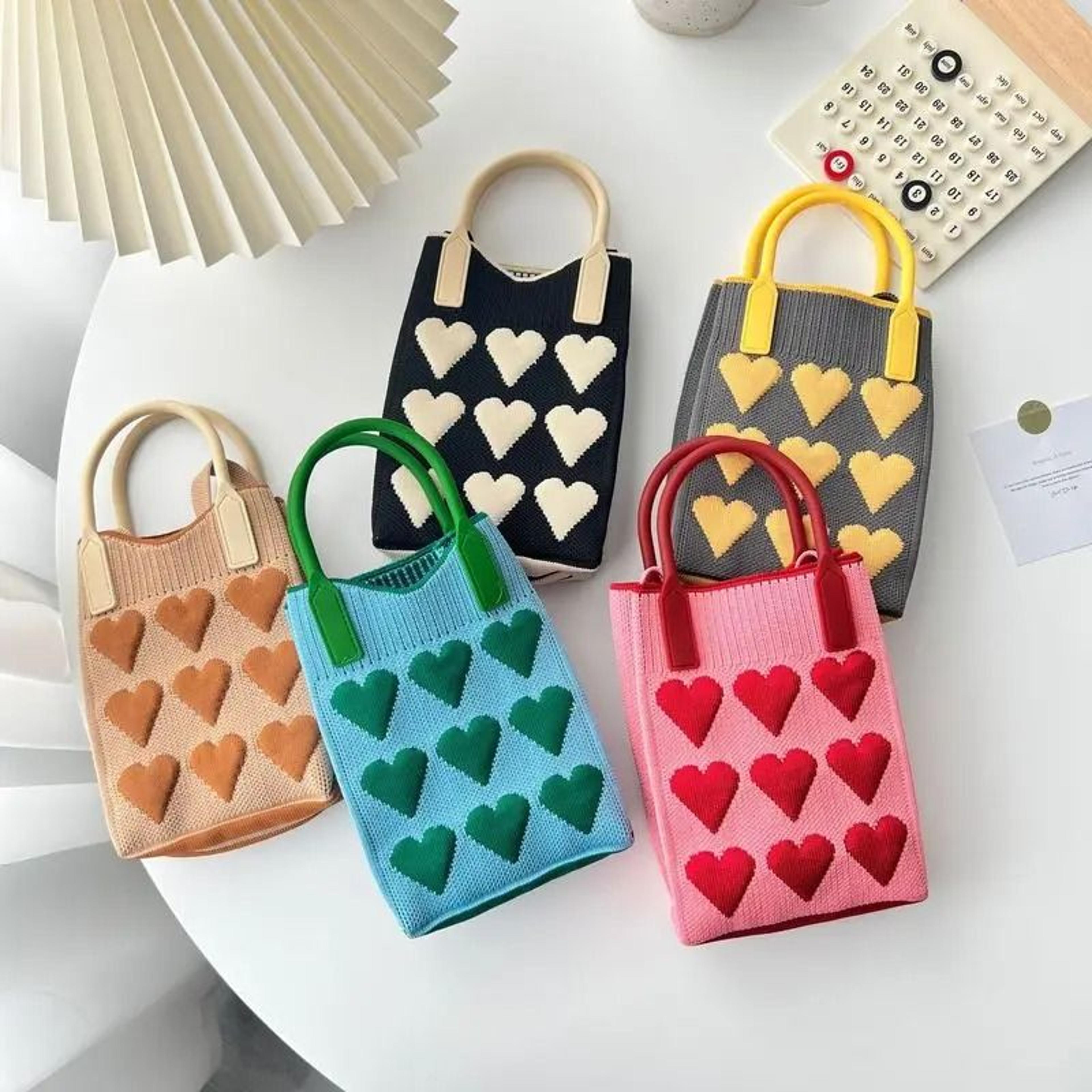 heart knit mini phone crossbody bag for women and girls