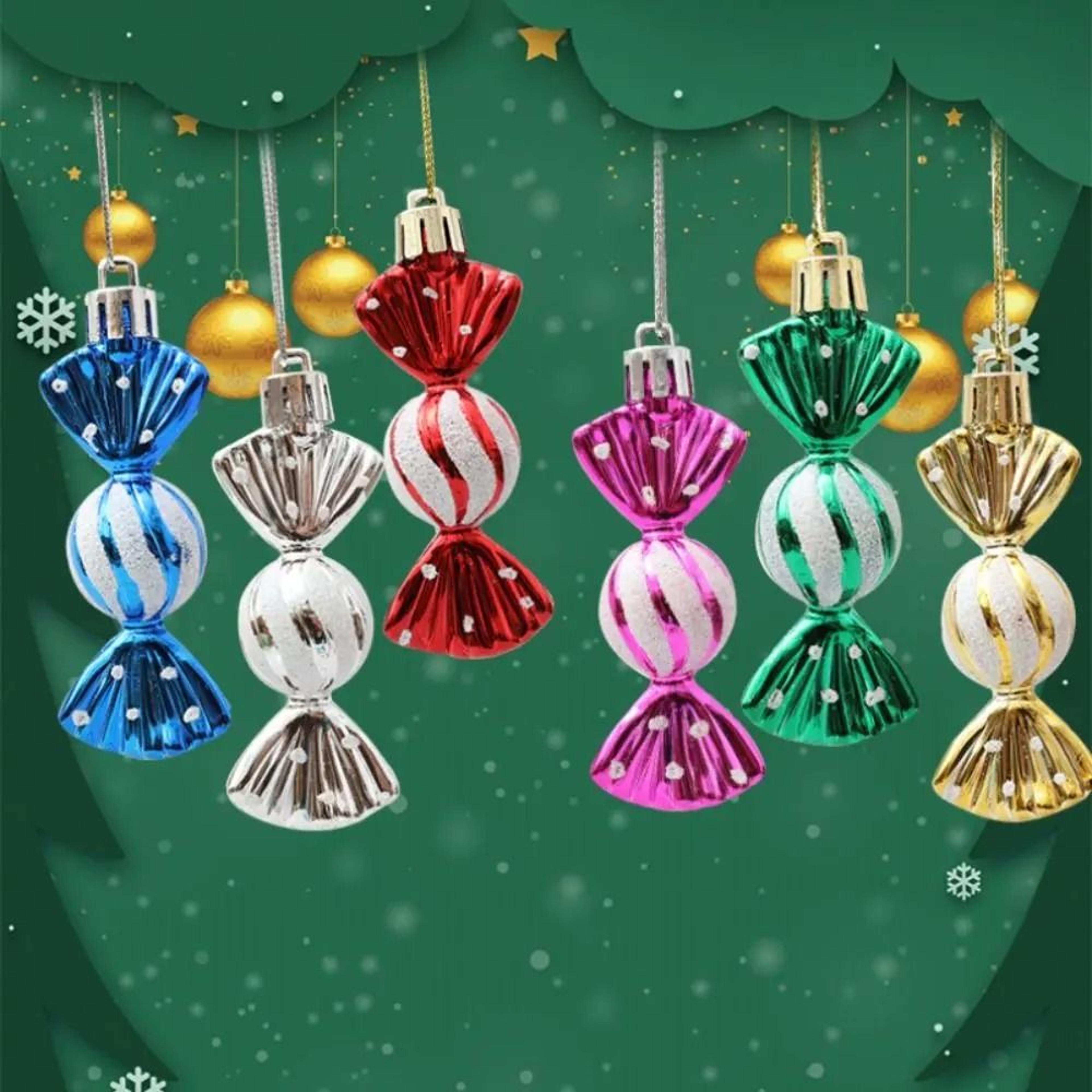 six piece candy christmas ornaments for festive tree decorating