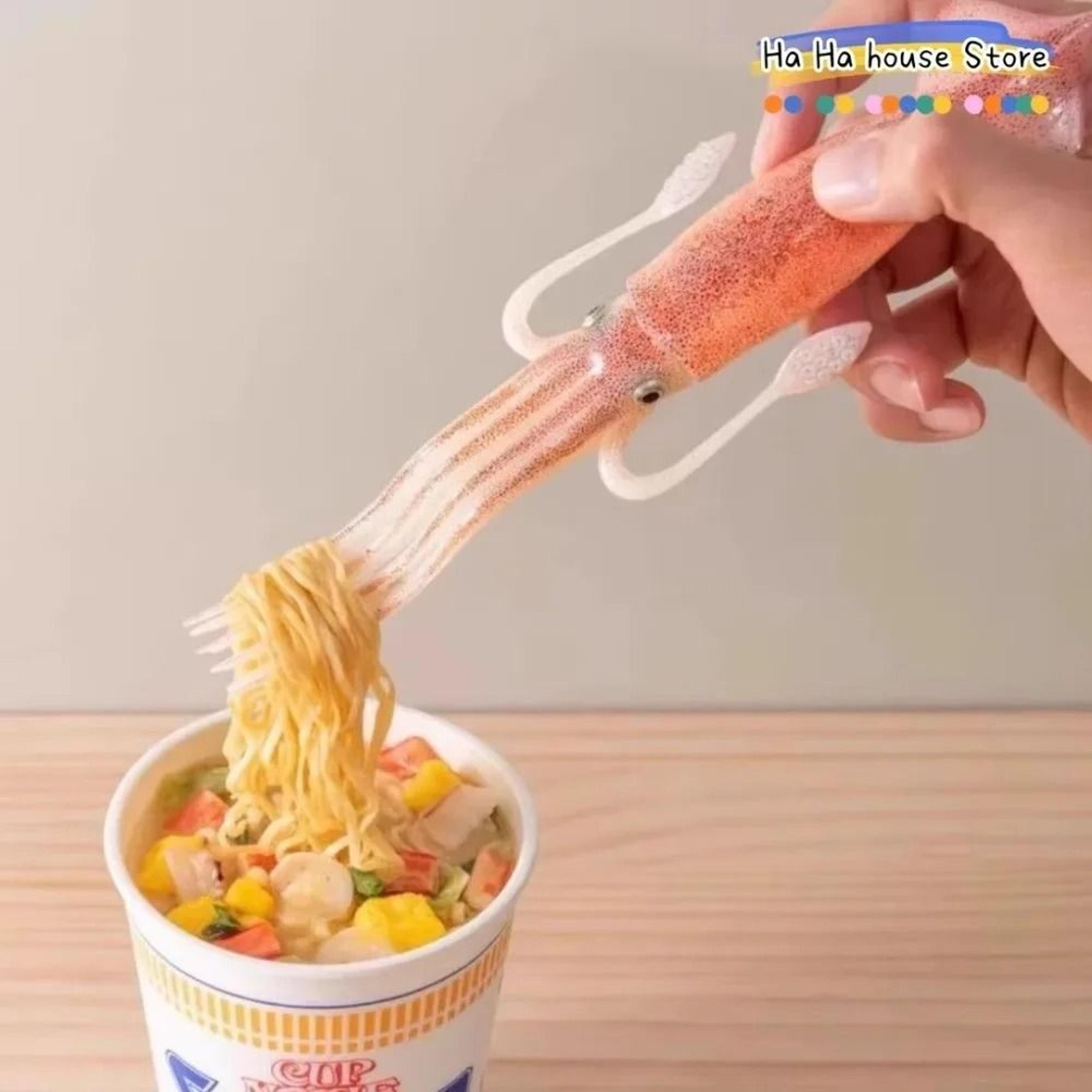 three in one squid noodle fork and food pick