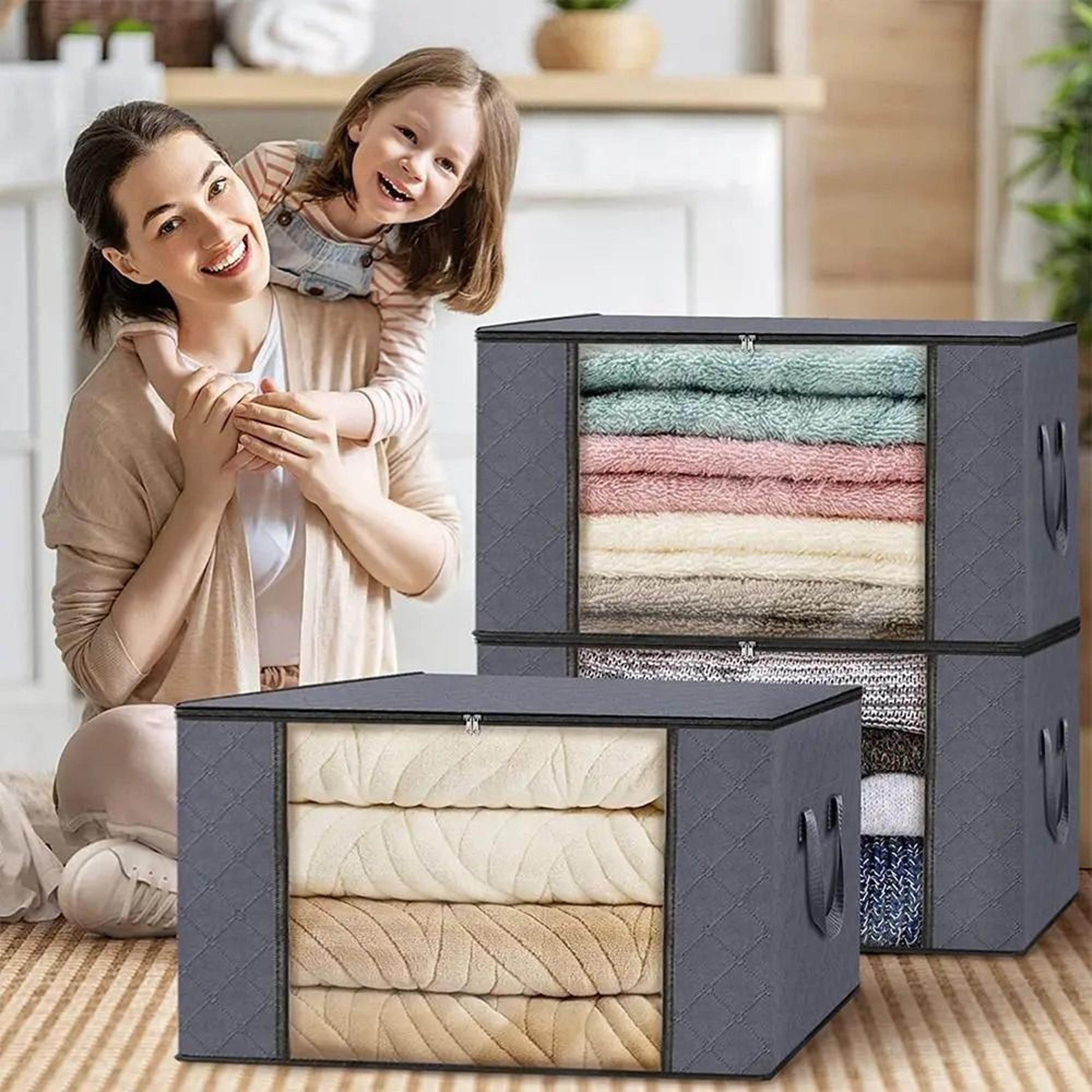 foldable clothes storage box with clear window and lid