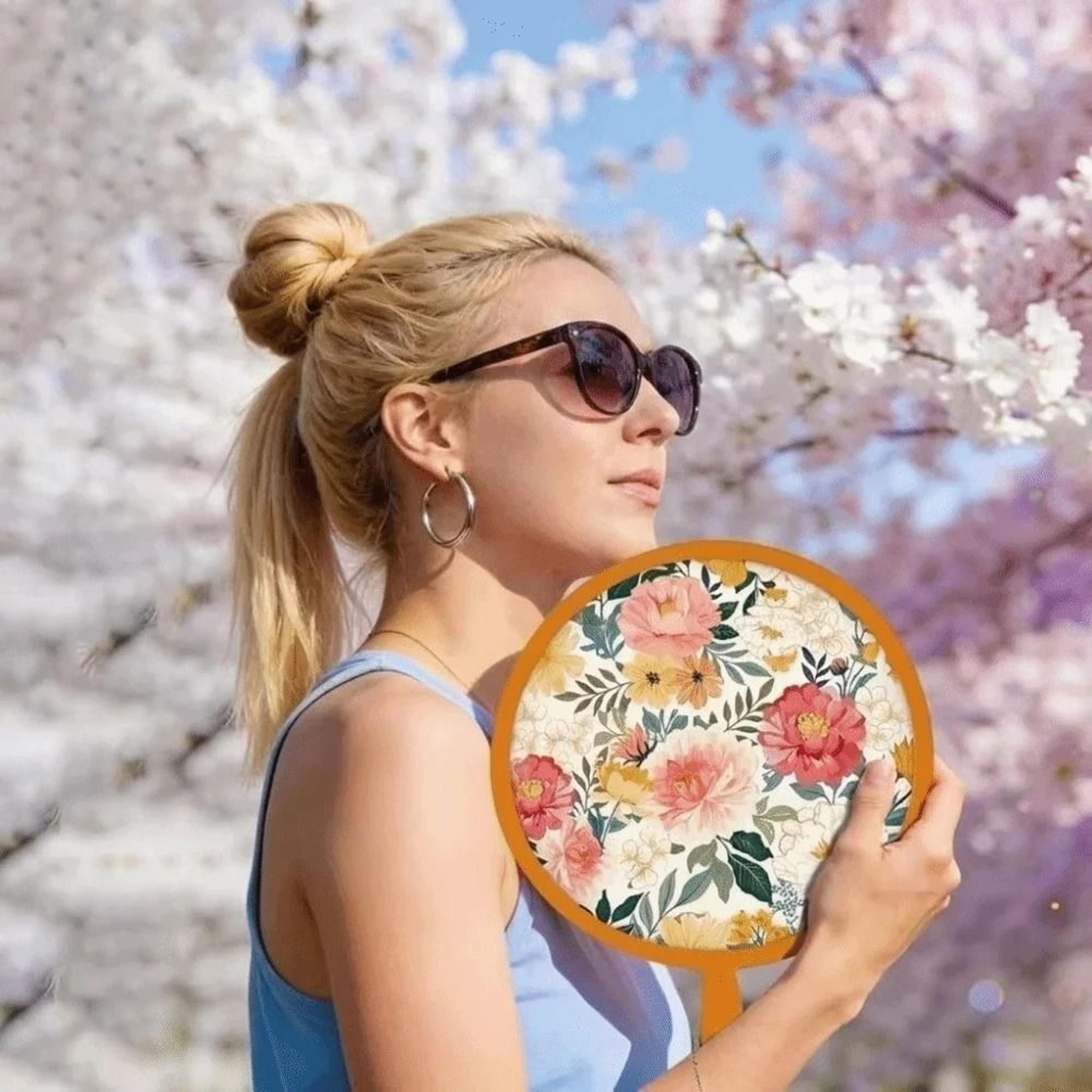 japanese inspired oil painting round folding hand fan