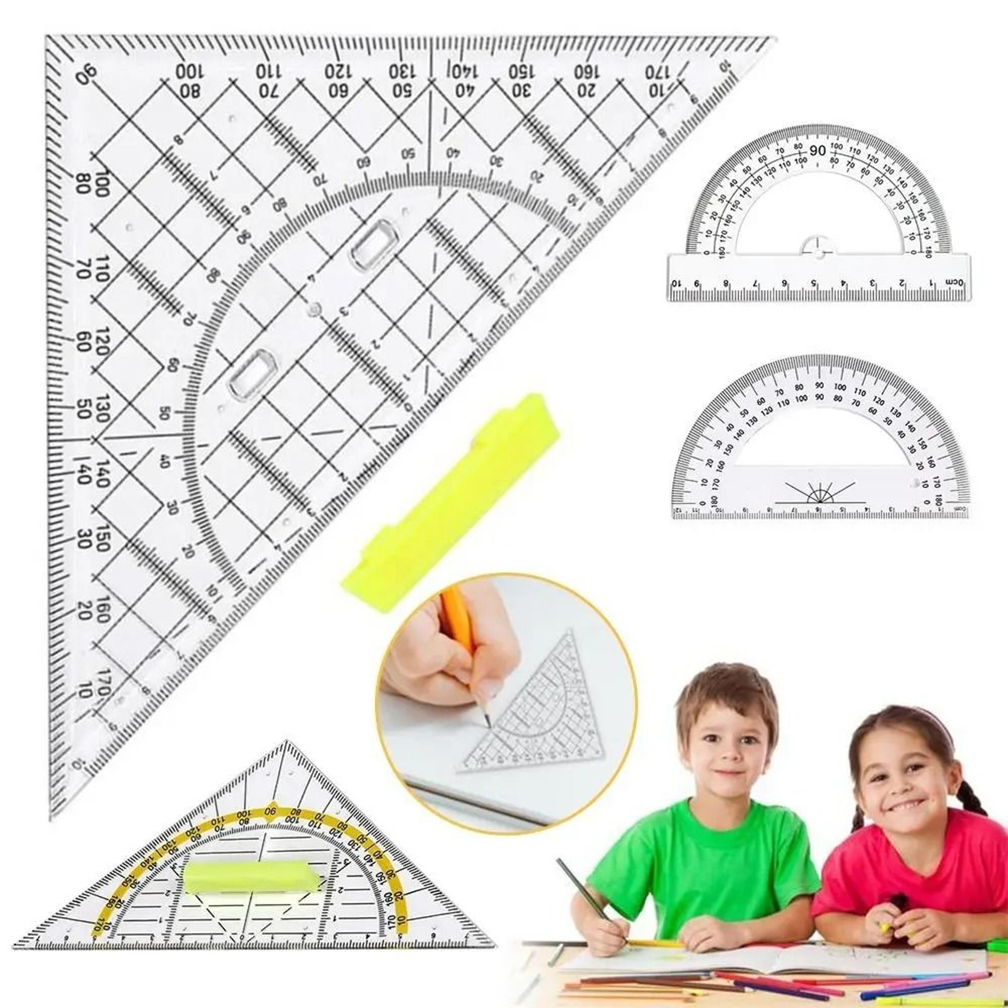 transparent multifunction triangle ruler with handle for geometry and drafting