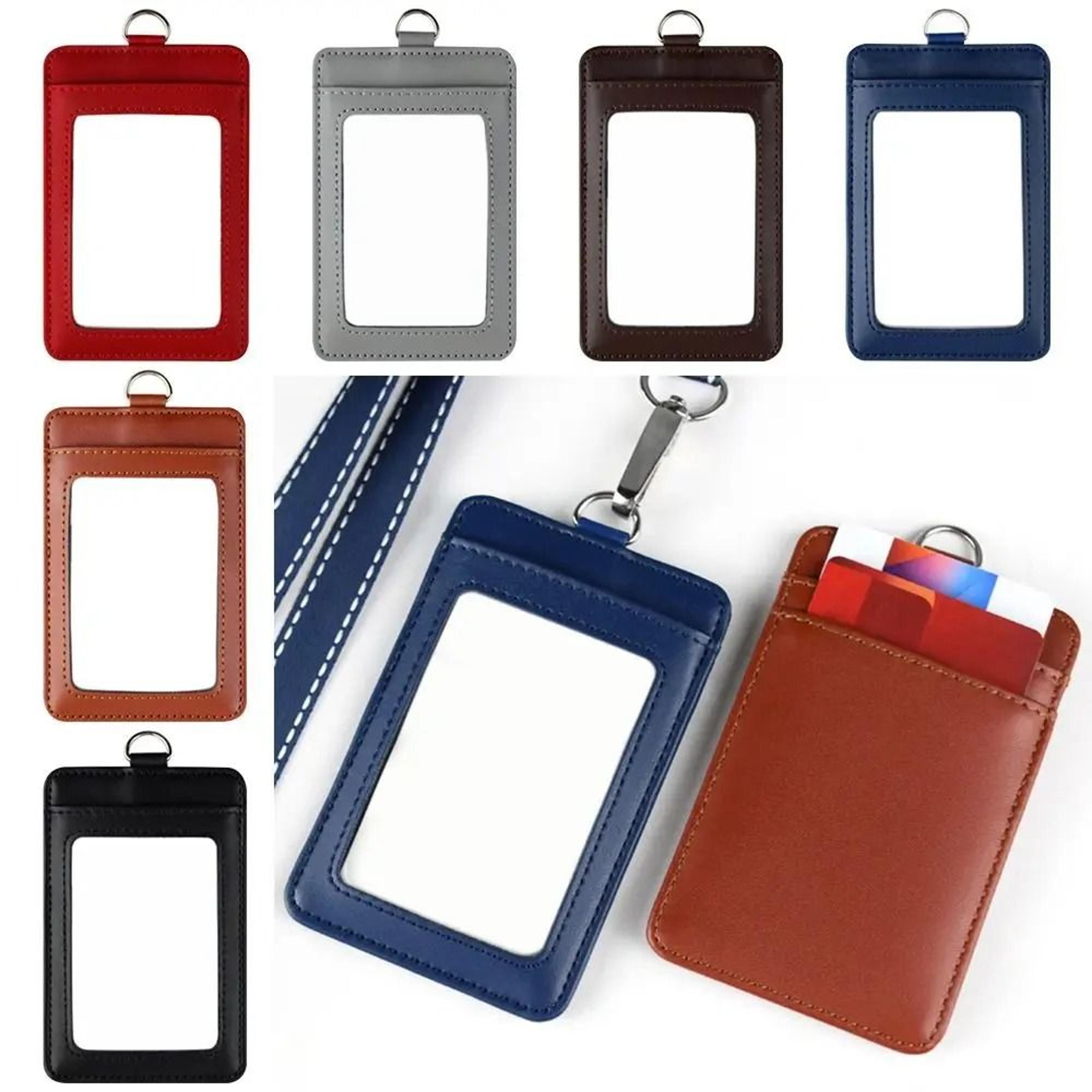 genuine leather id card holder with lanyard and three card slots