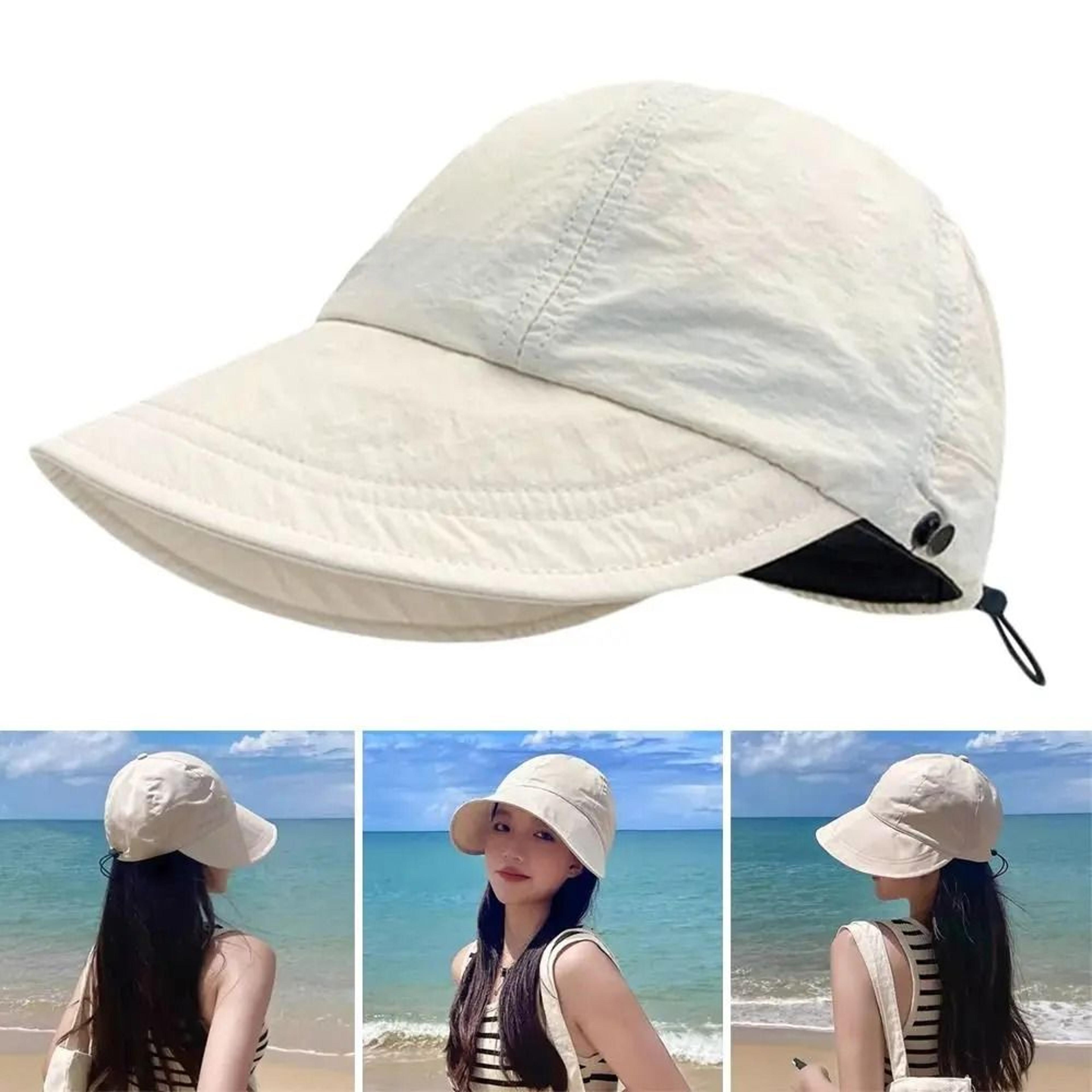 foldable wide brim ponytail sun hat for women