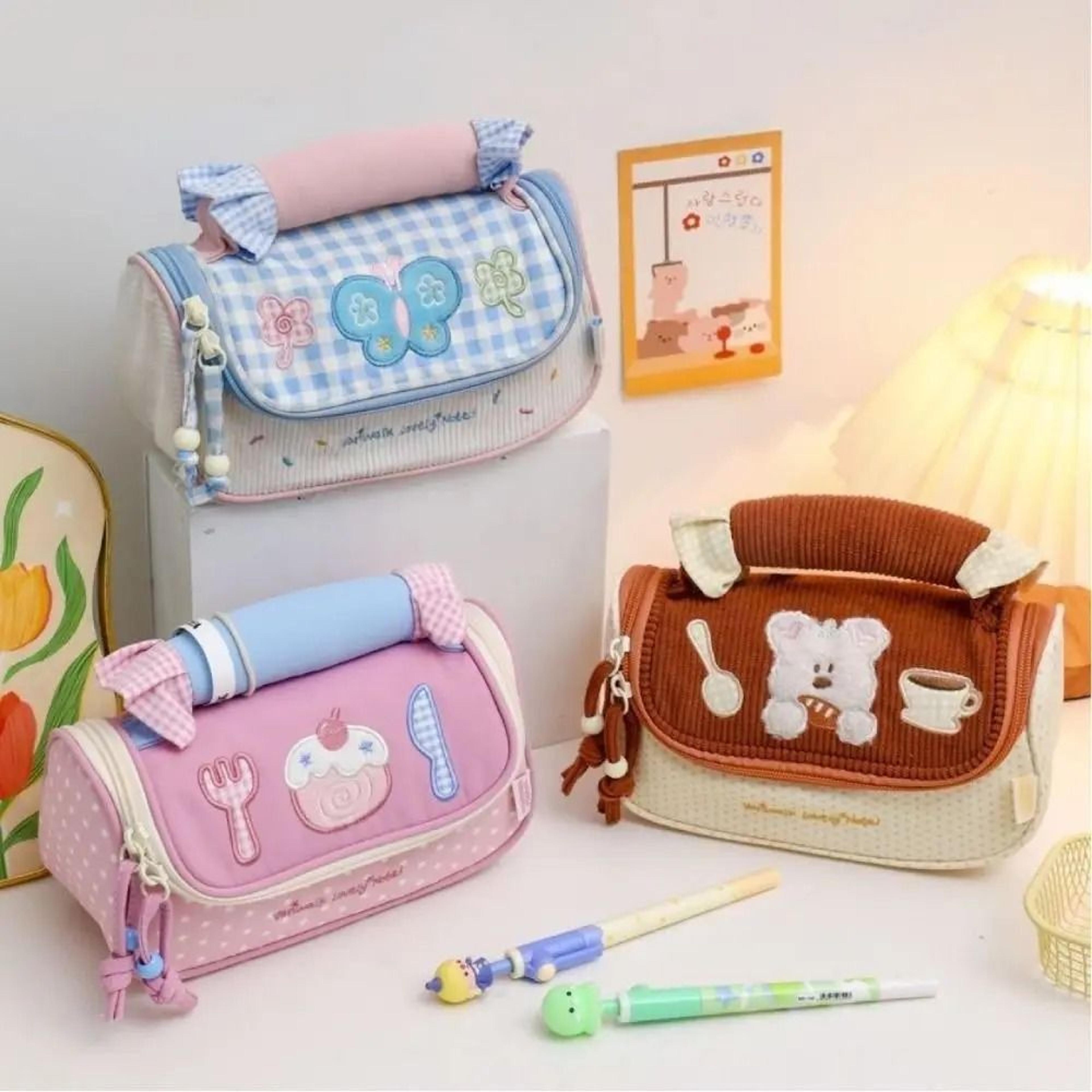 large capacity macaron pencil case with portable carry handle