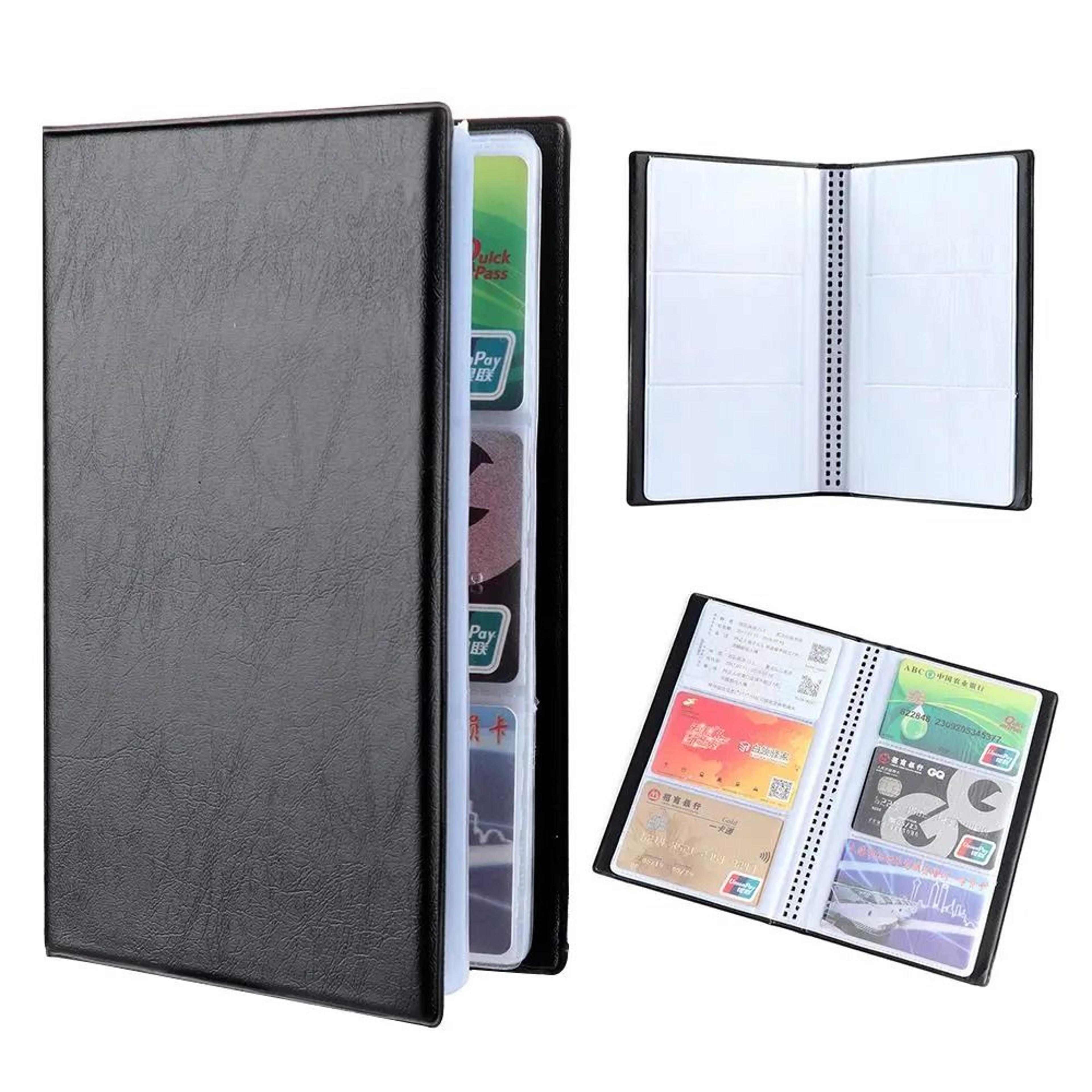 pu leather business card organizer book with clear sleeves