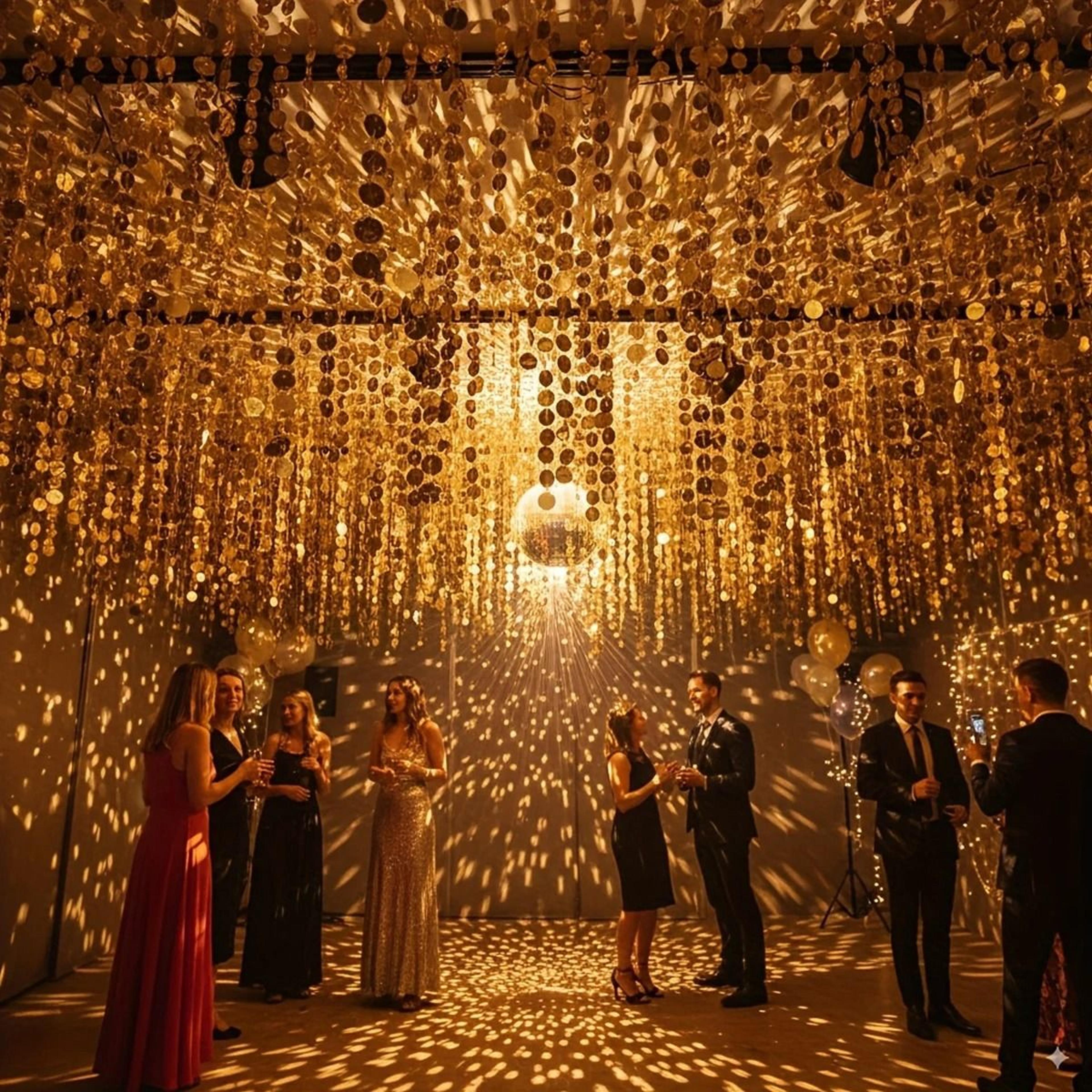golden sequin curtain backdrop for sparkling party decor