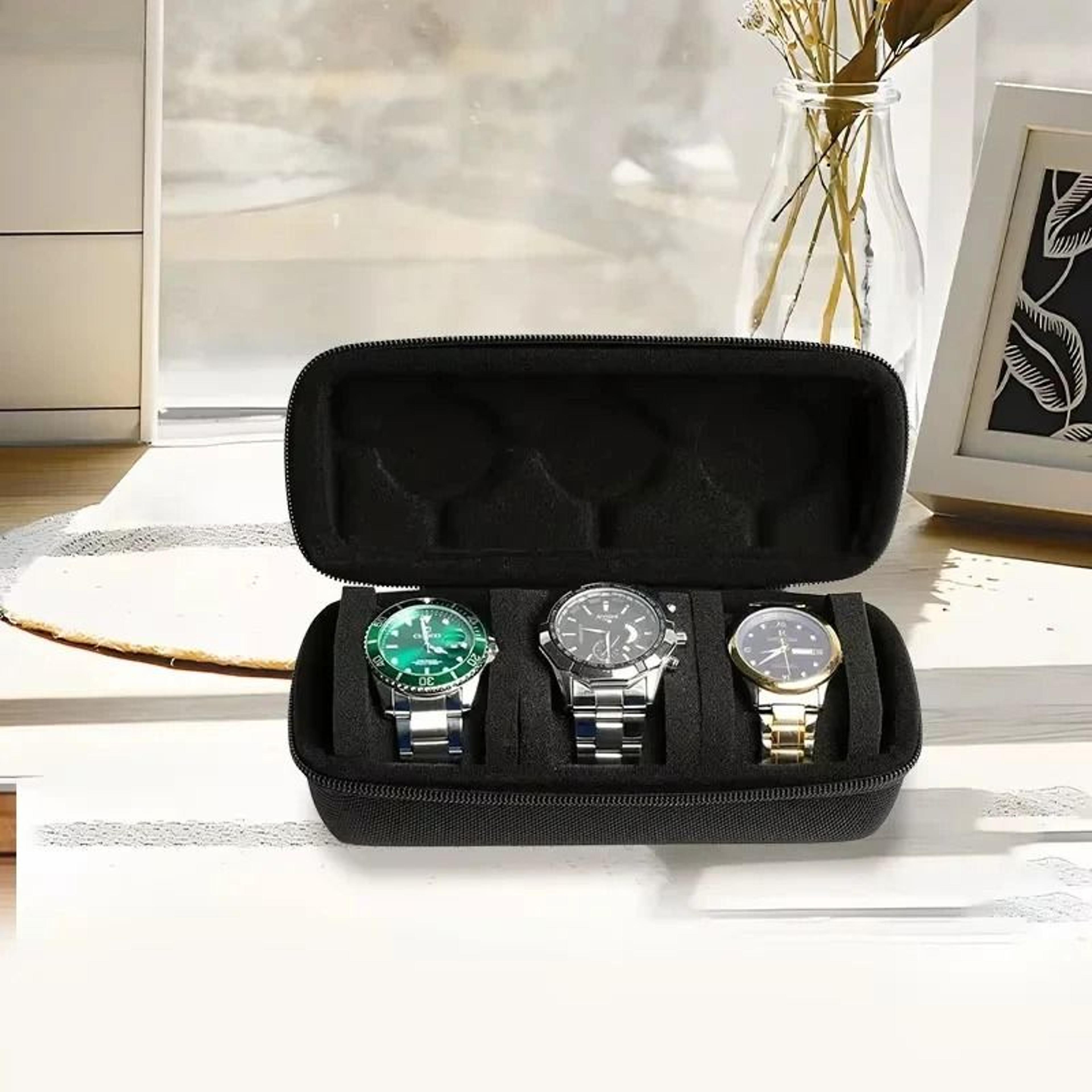 three slot watch travel case and protective storage organizer