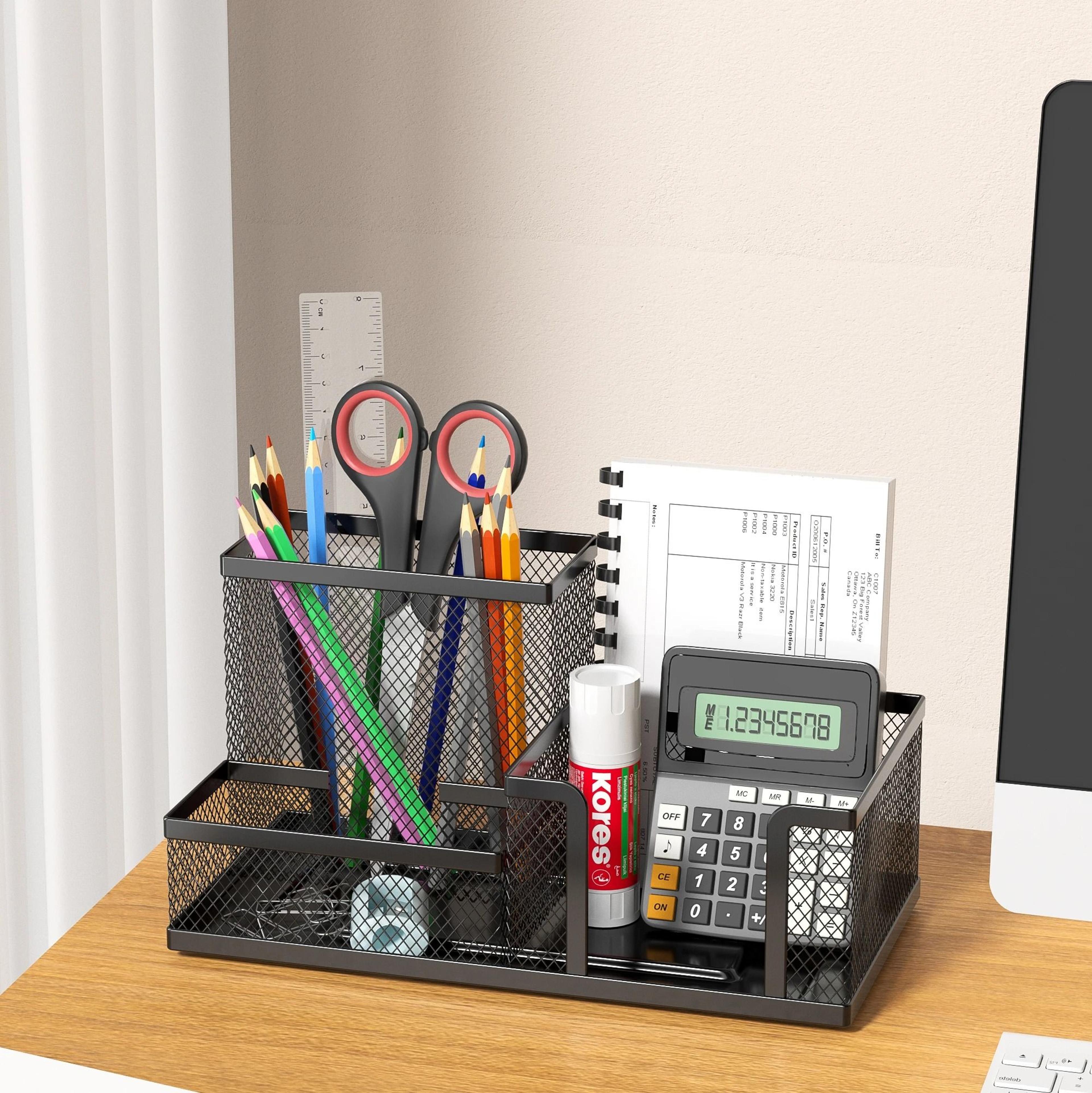 three tier mesh desk organizer with pencil holder