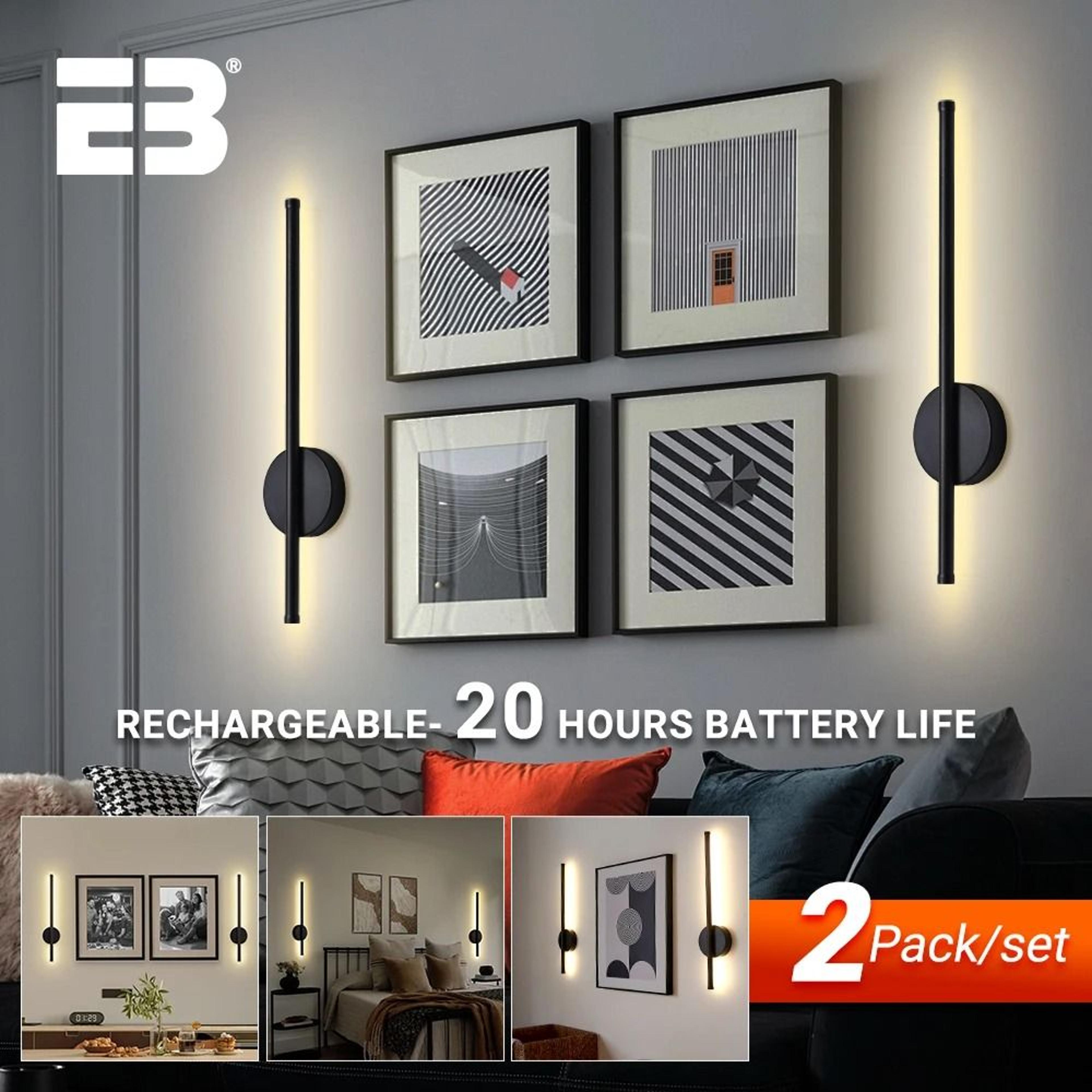 rechargeable led wall sconce set with remote controlled dimmable lighting