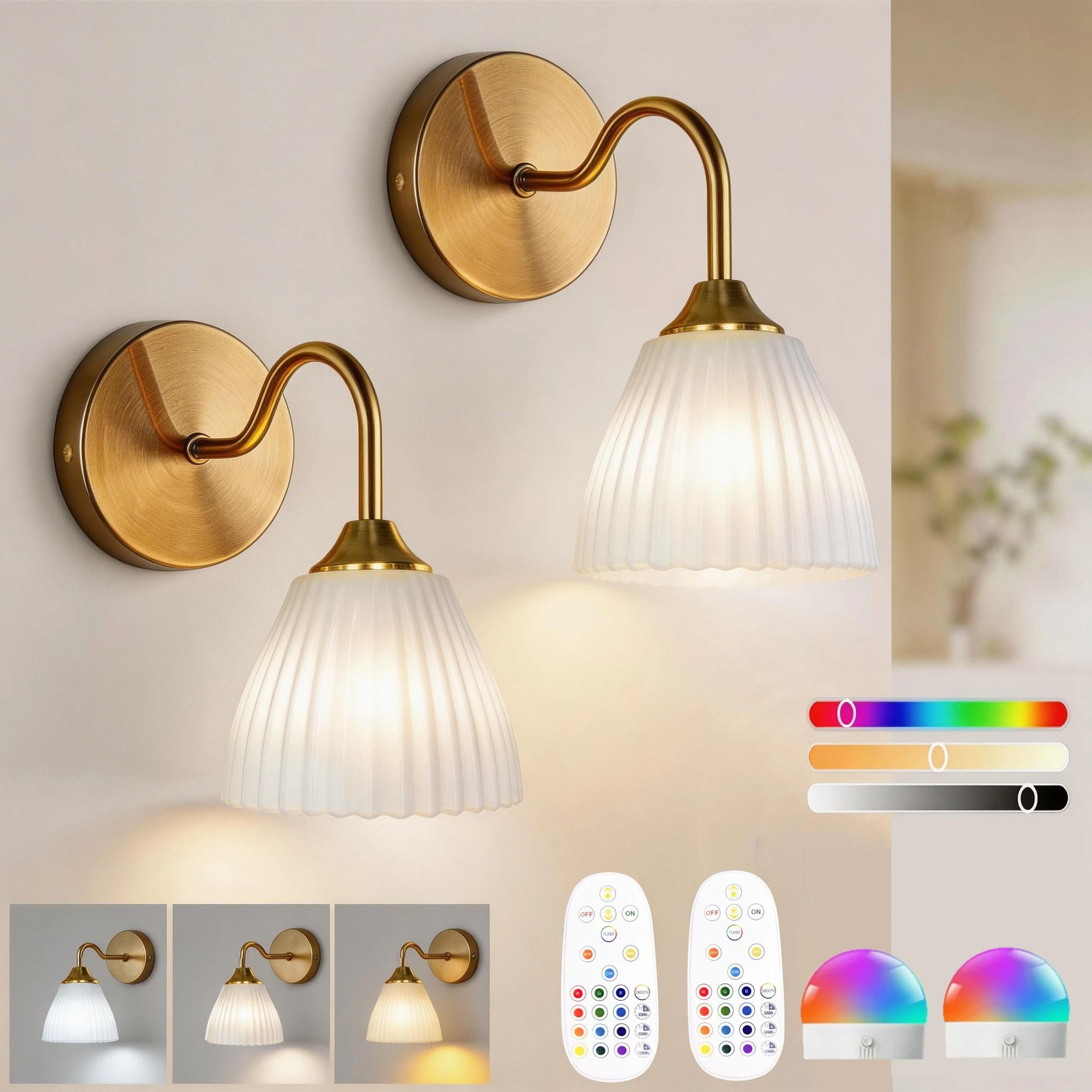 gold rechargeable rgb wall sconce with remote control