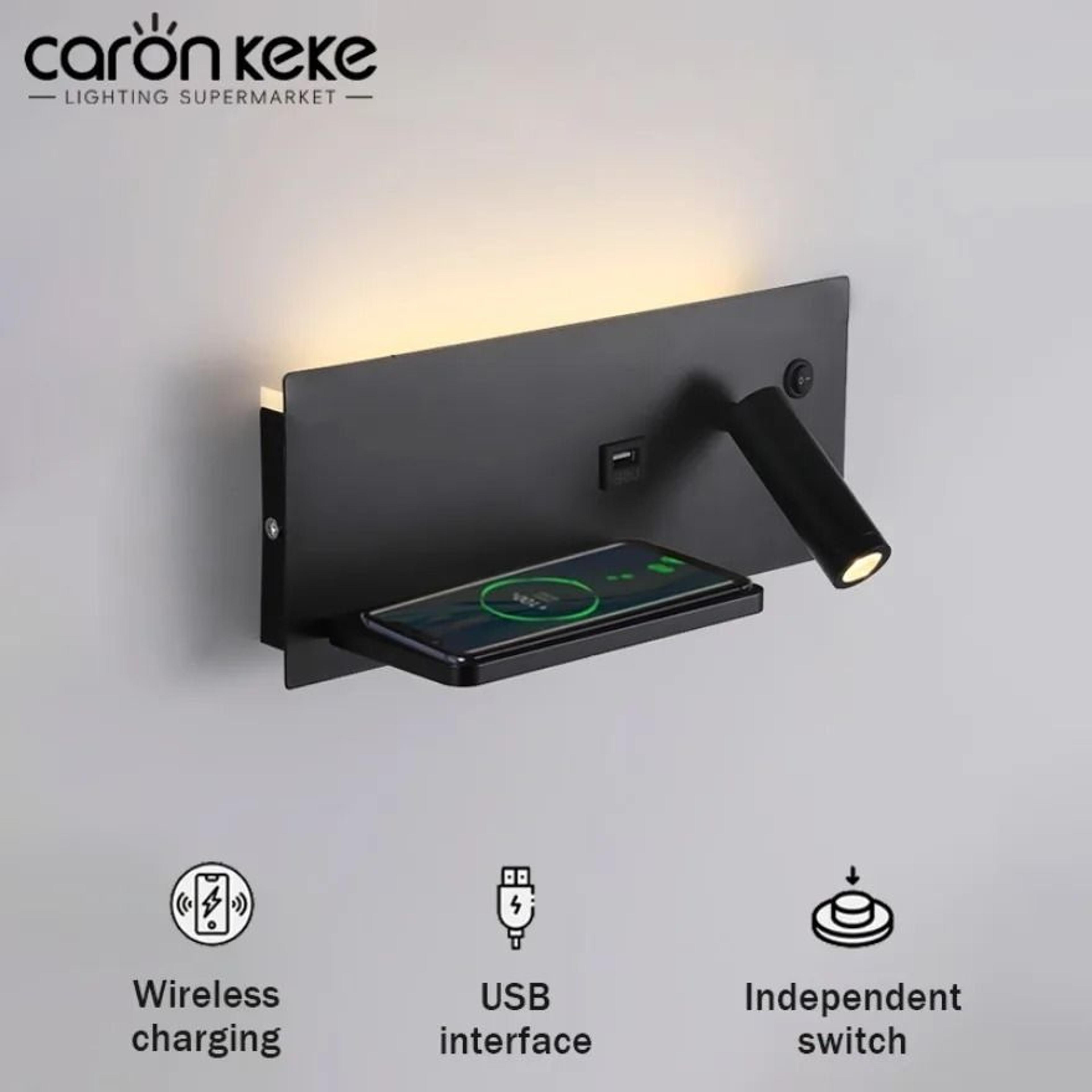 modern led wall lamp with wireless charging and usb port