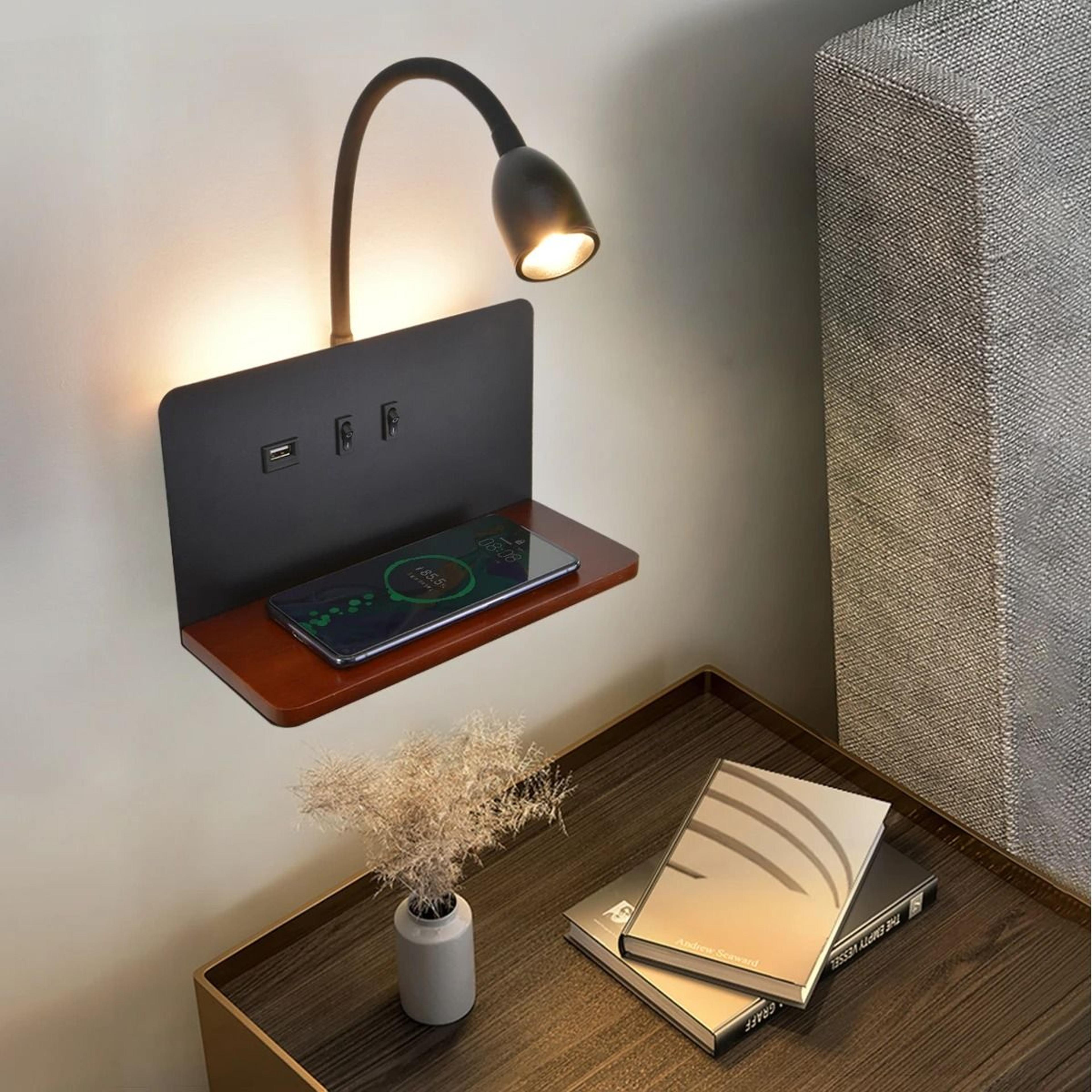 360 degree led bedside wall lamp with wireless charging and usb port