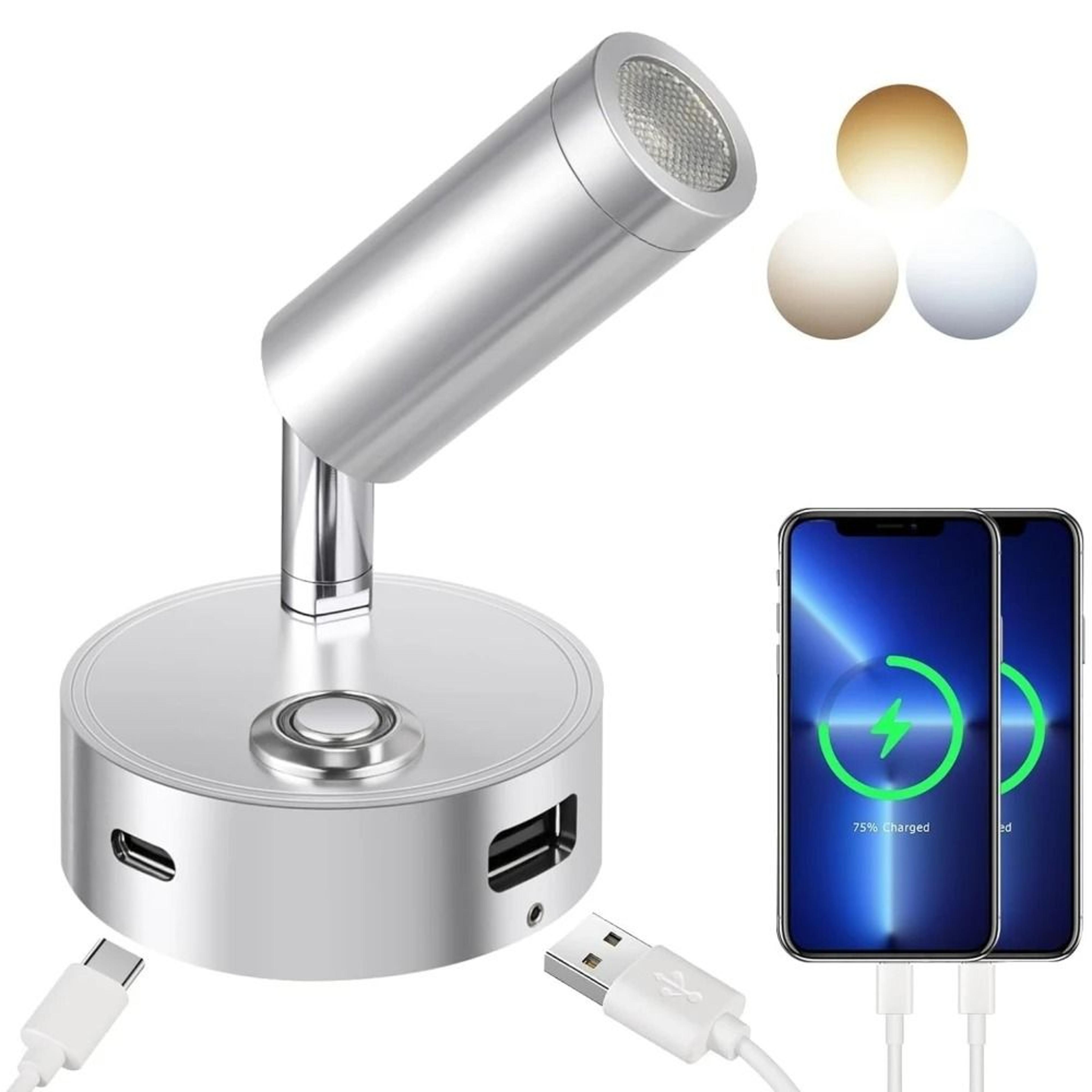 tokili dimmable led reading spotlight with dual usb charging ports
