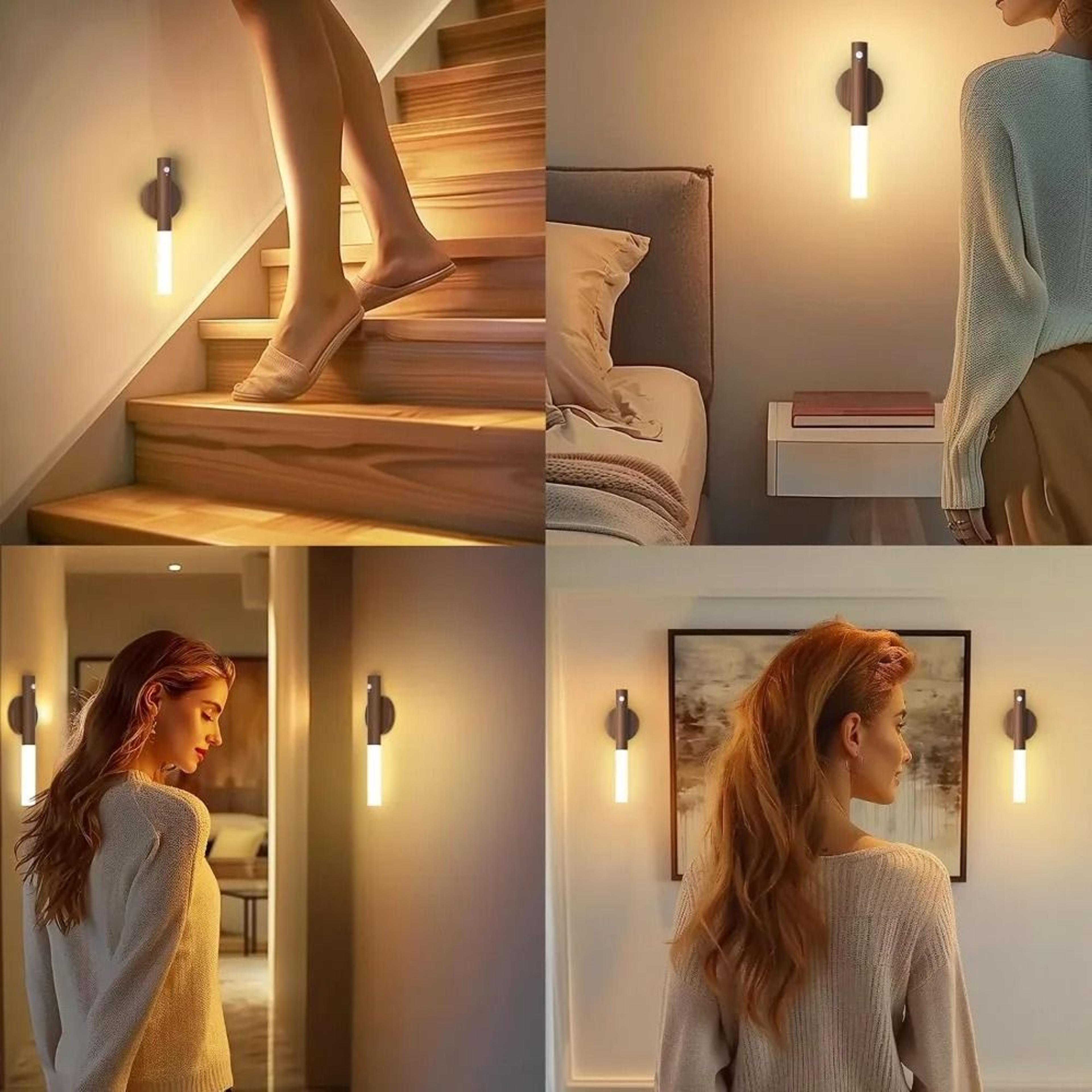 rechargeable wooden magnetic motion sensor wall sconce indoor night light