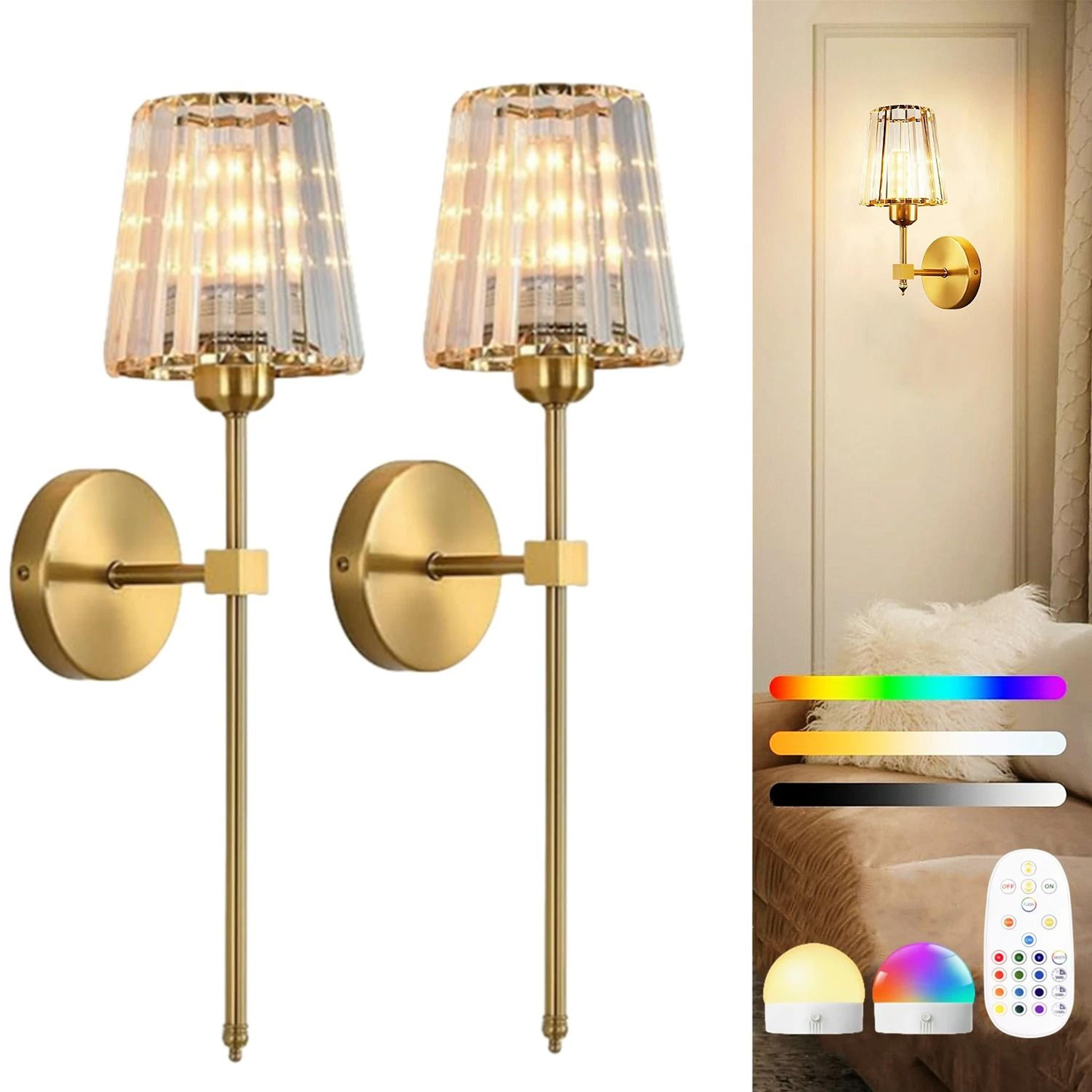 gold crystal wall sconce with rechargeable 15 color light