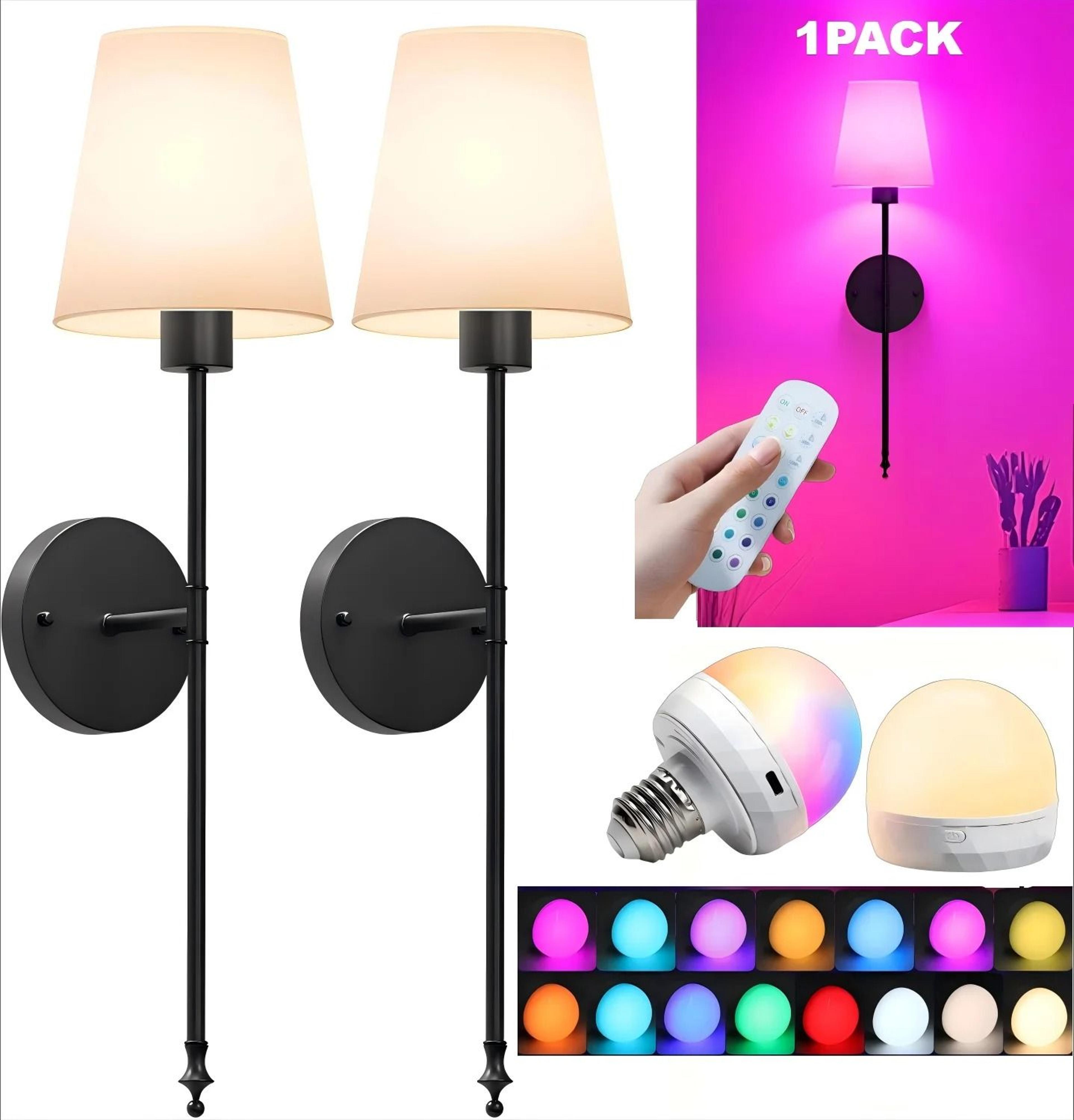 rechargeable cordless wall sconce with 12 color remote light
