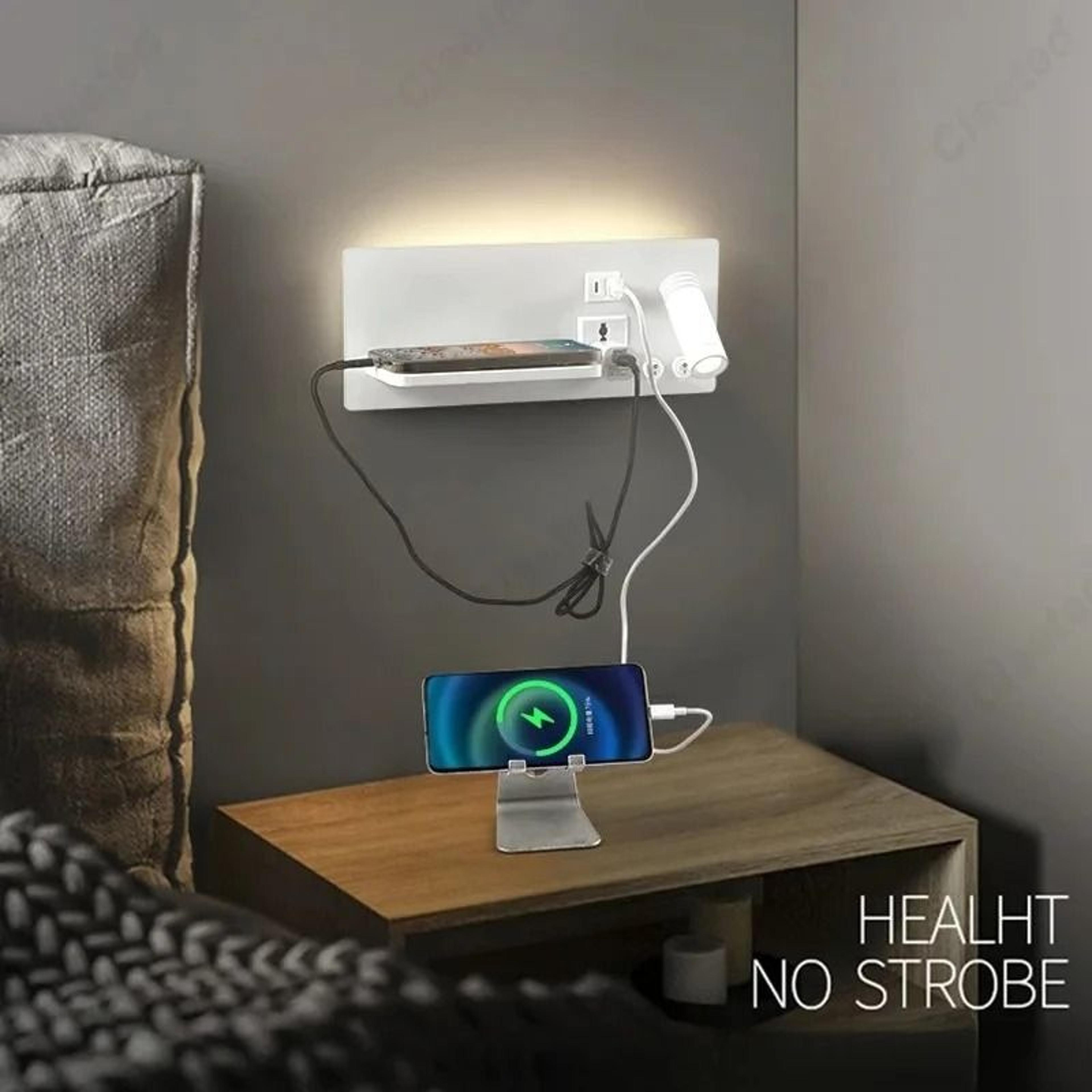 adjustable led reading wall lamp with wireless and usb charging