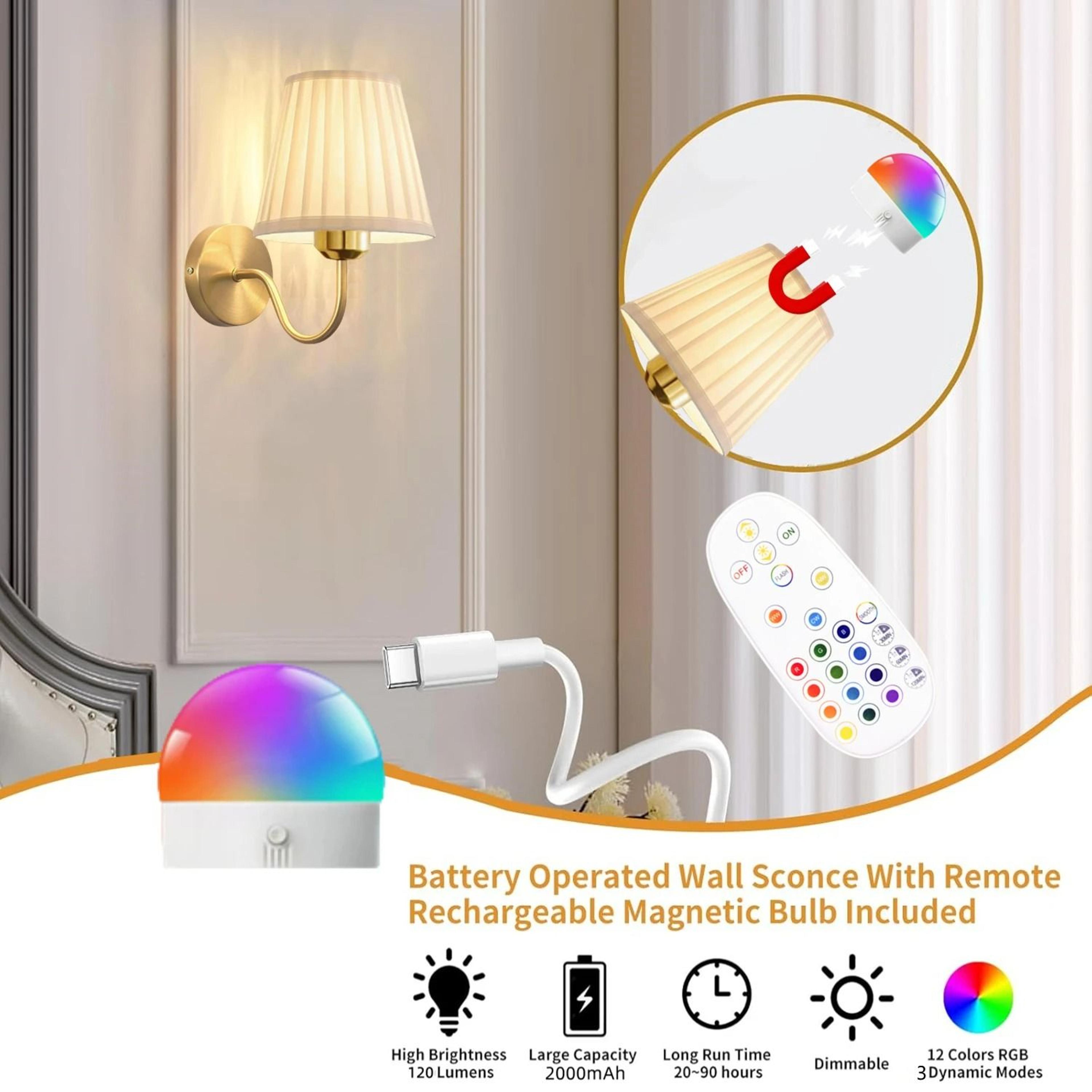 gold rechargeable wall sconce with 15 rgb colors and remote