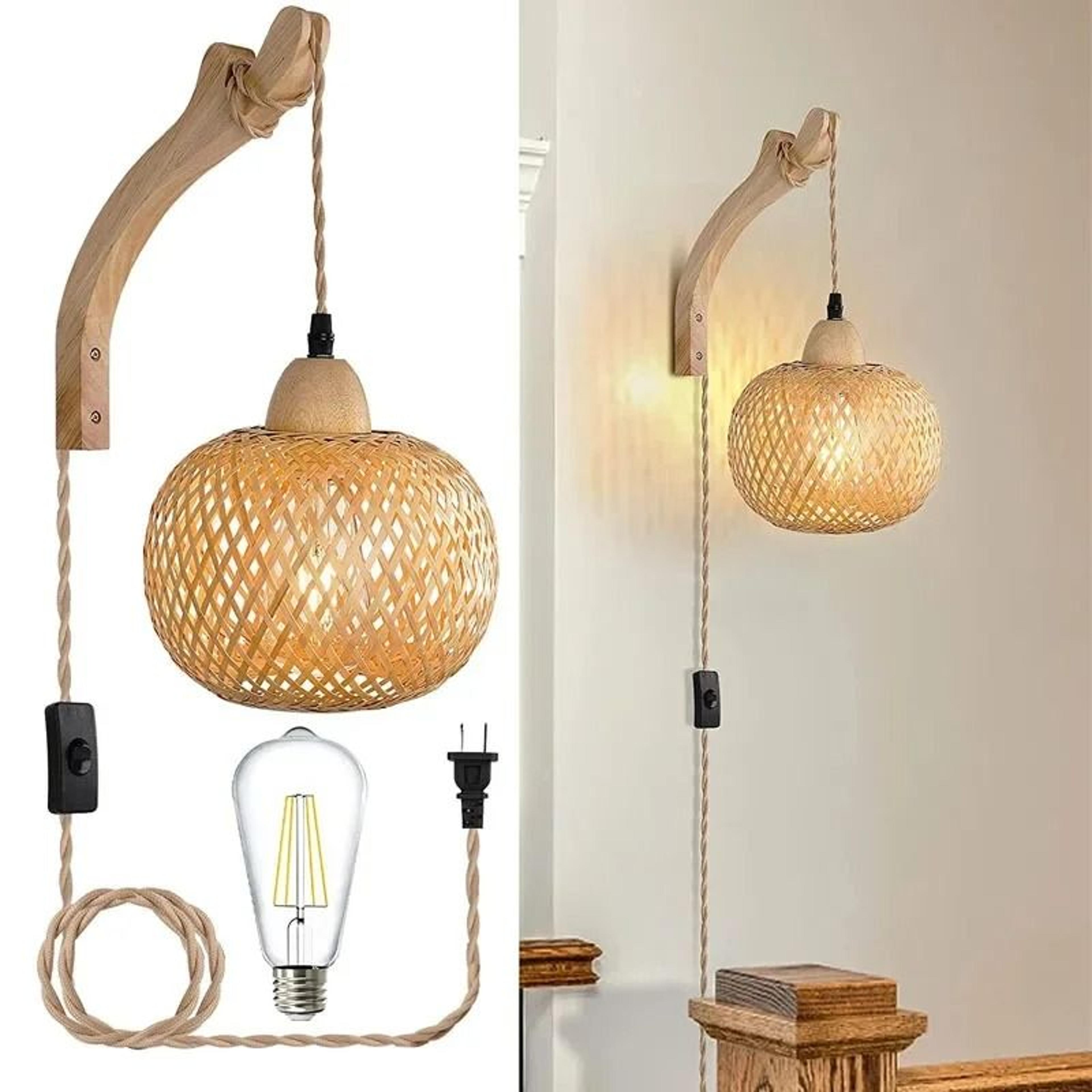 handwoven bamboo wall lamp and rattan wall sconce