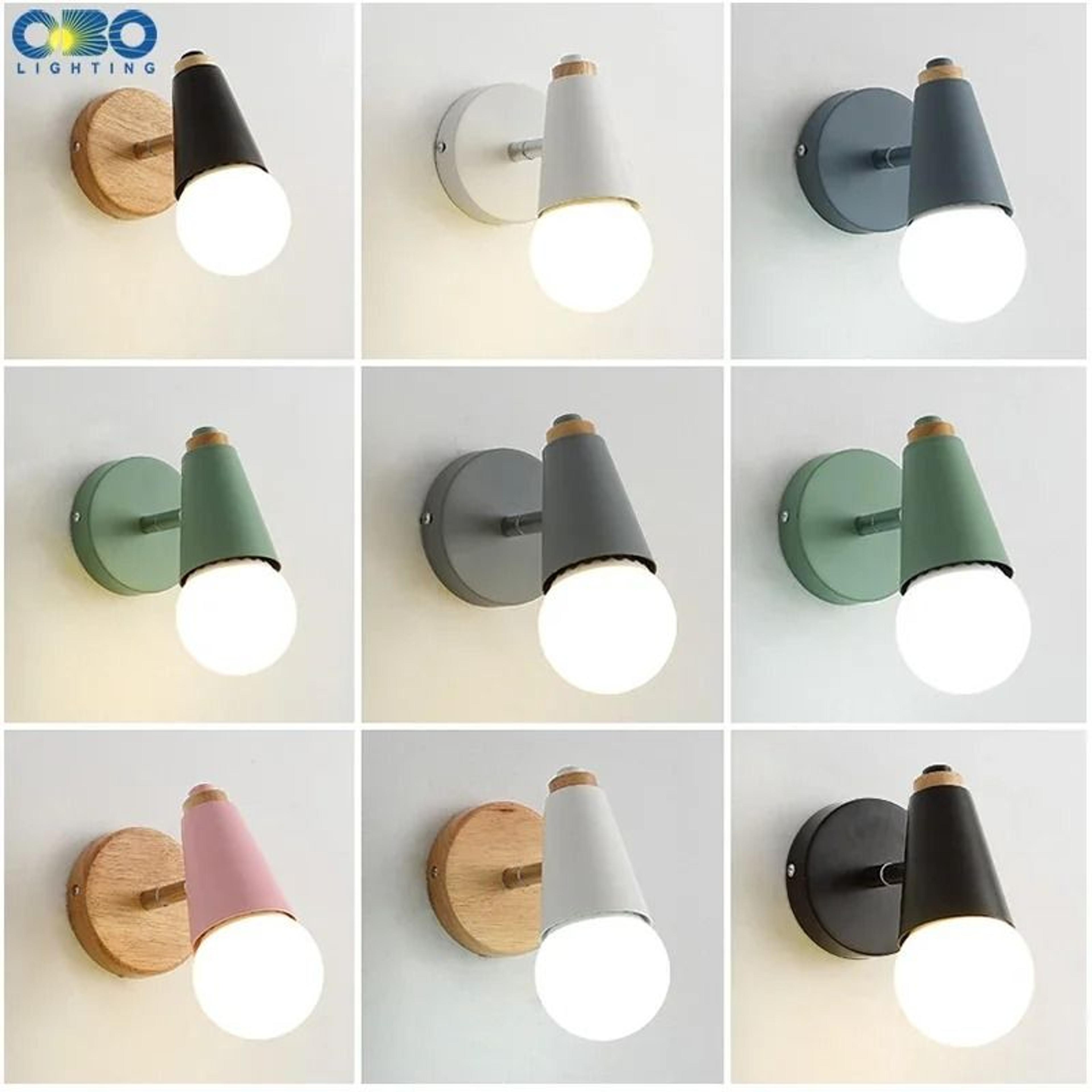 nordic macaron e27 wall lamp adjustable iron wood sconce