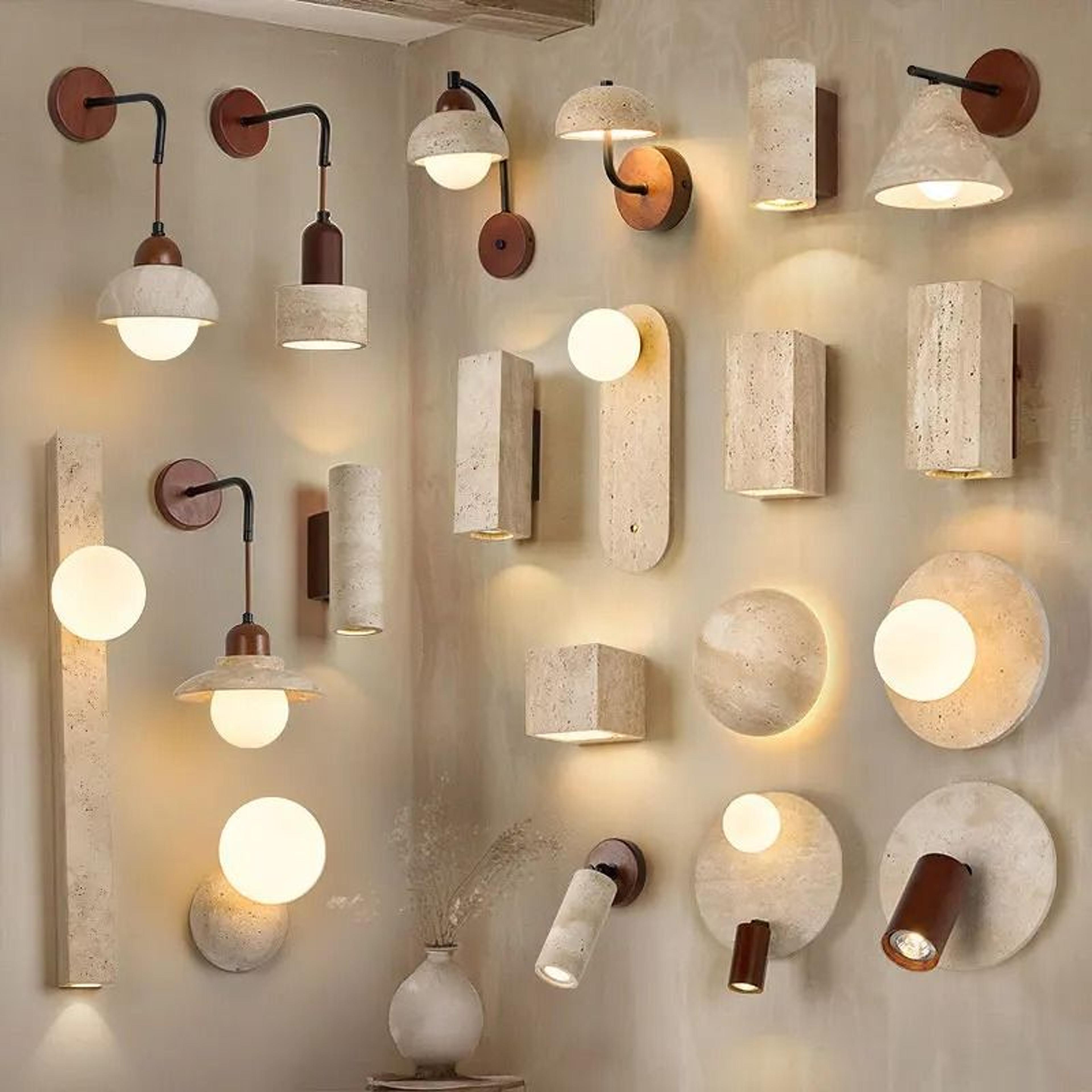 natural yellow travertine led wall sconce modern stone accent light