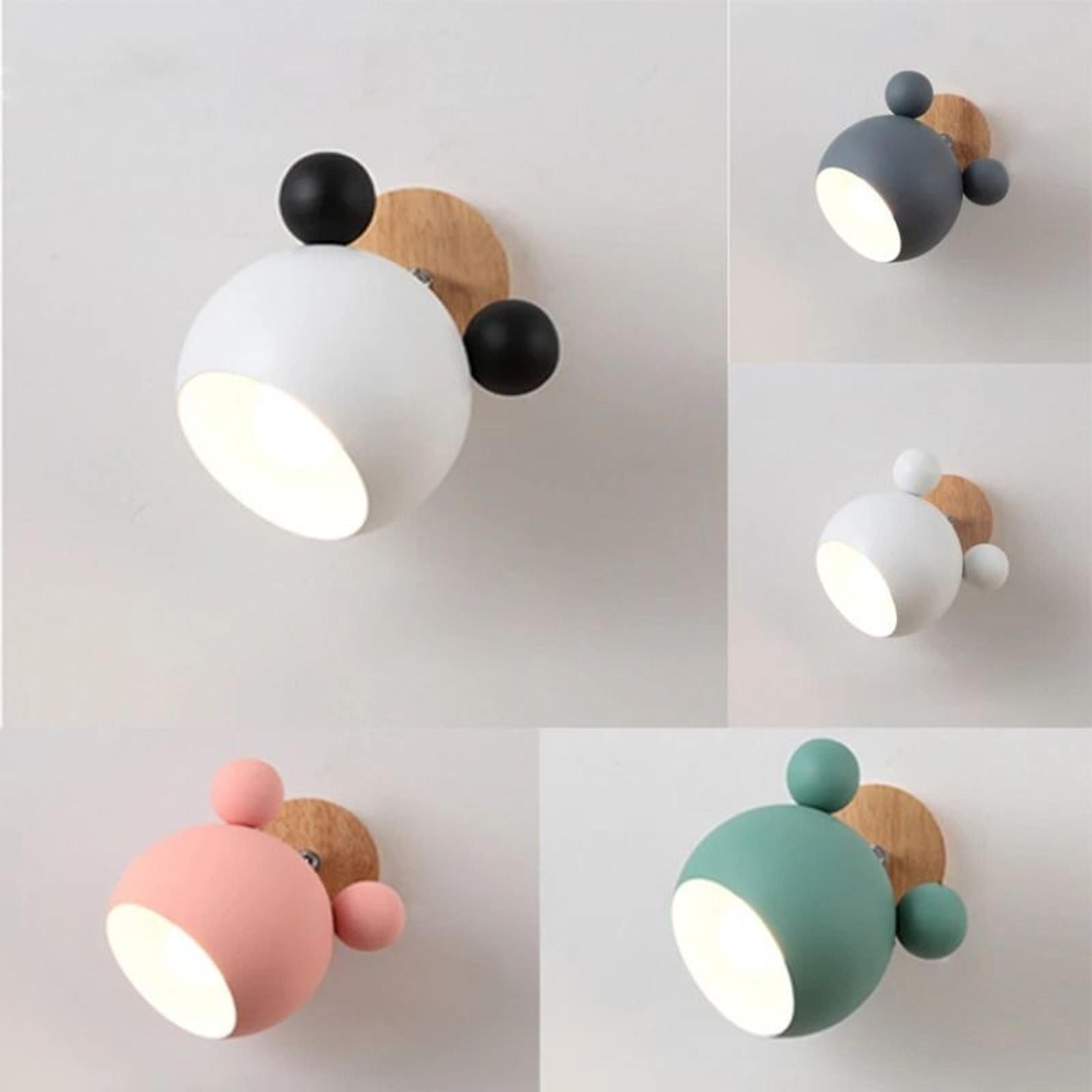 nordic macaron cartoon wall lamp wooden kids bedside light