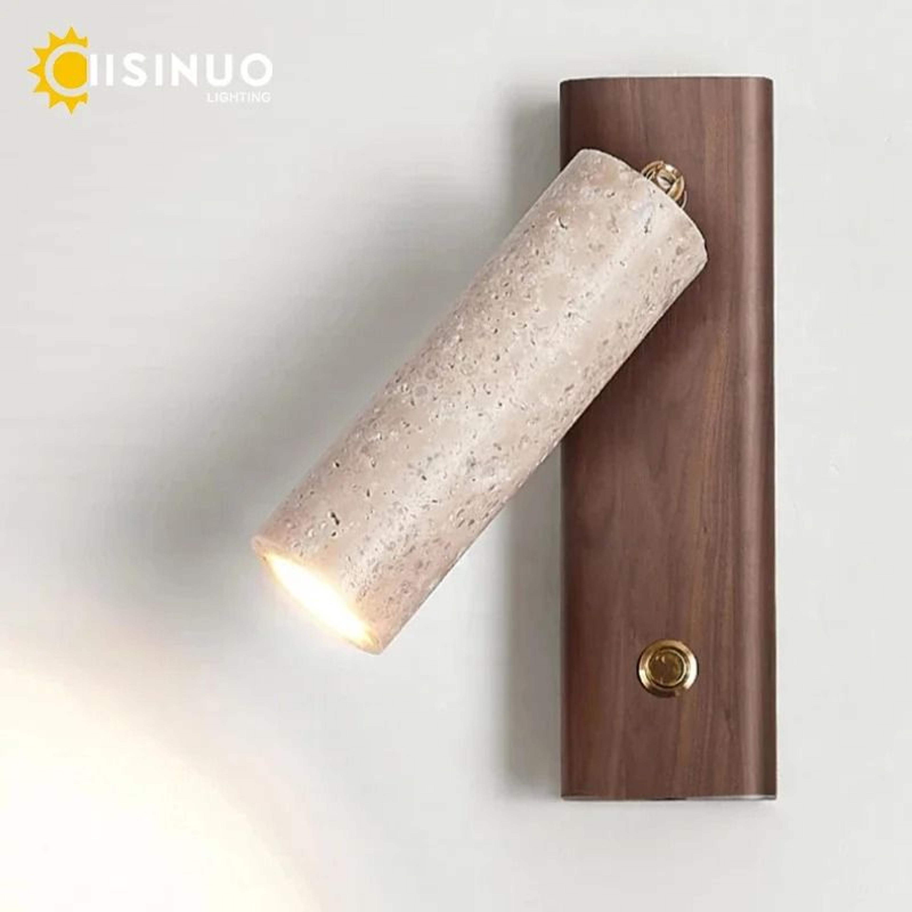 wabi sabi travertine wall lamp rotating wood bedside light