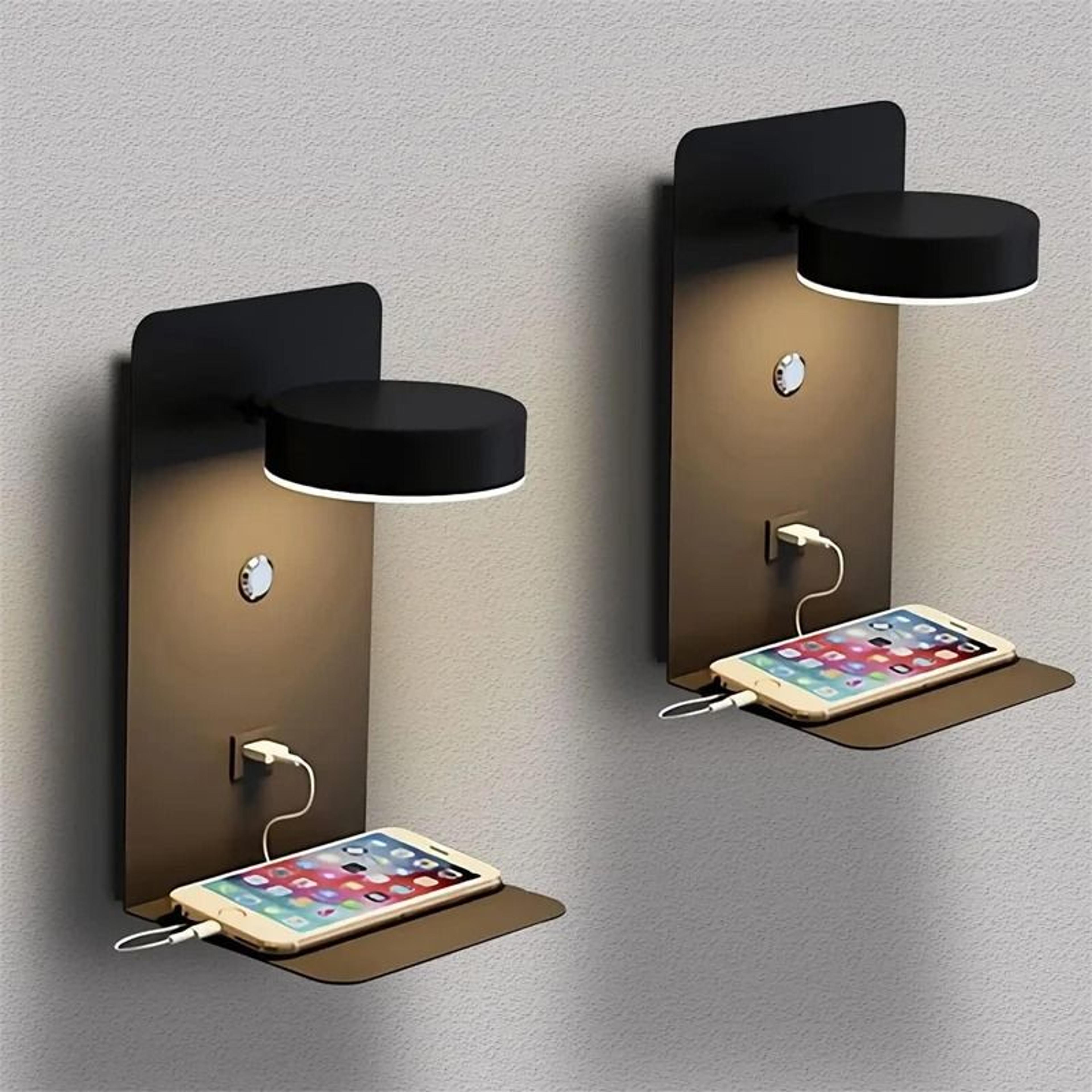 modern led wall lamp with usb and switch bedside sconce