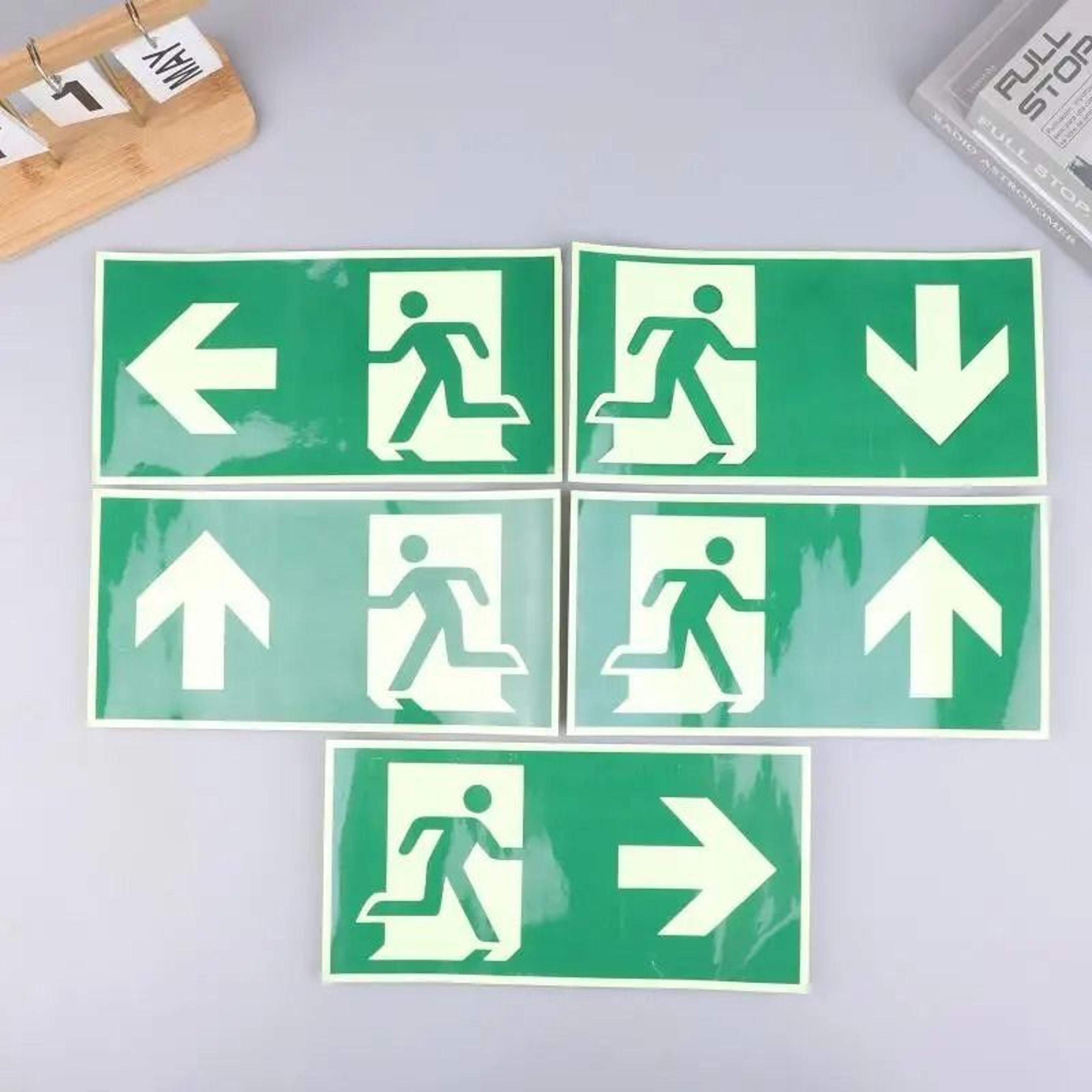 glow safe photoluminescent emergency exit sign green fire evacuation wall sticker