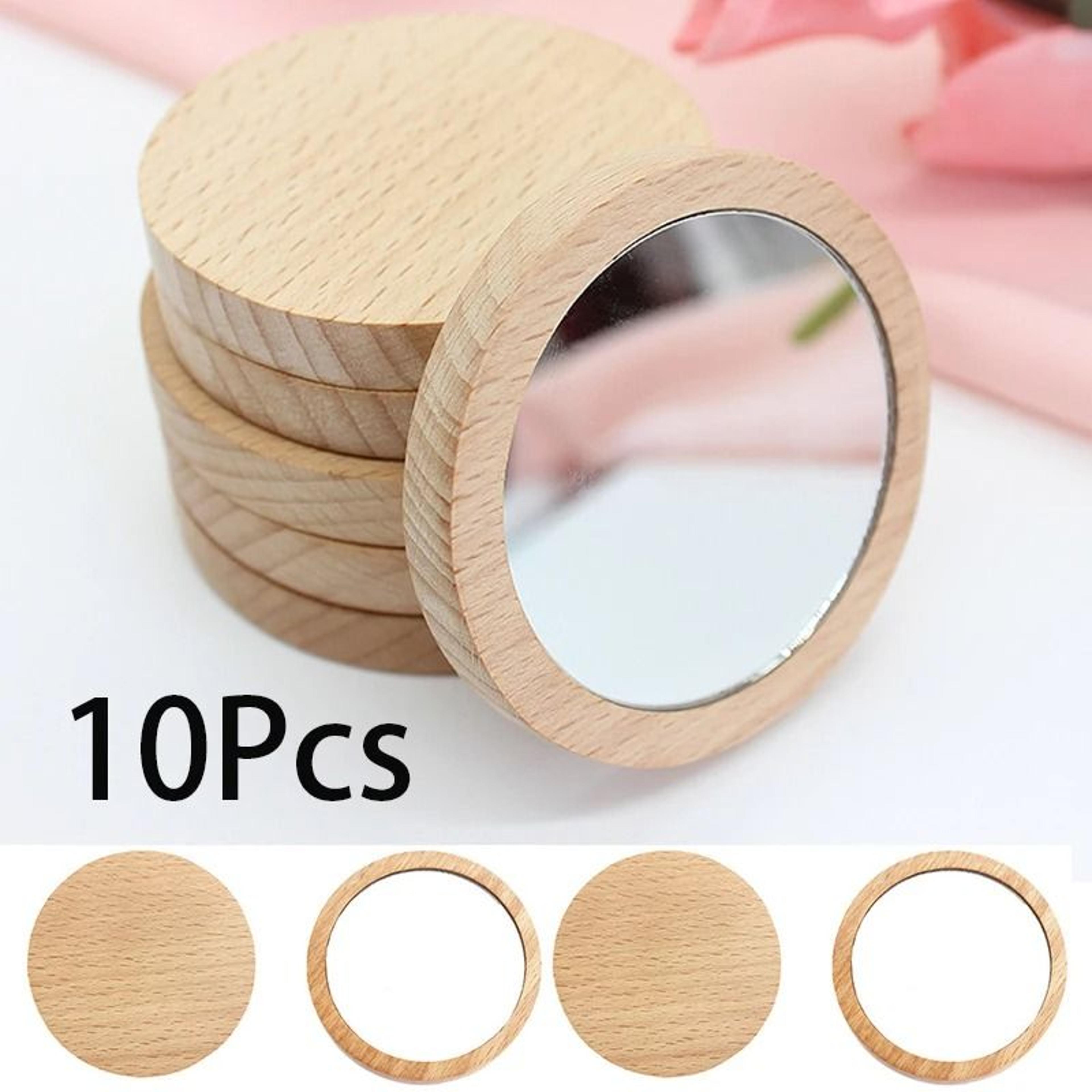 10 piece mini wooden makeup mirror round portable pocket cosmetic mirror set